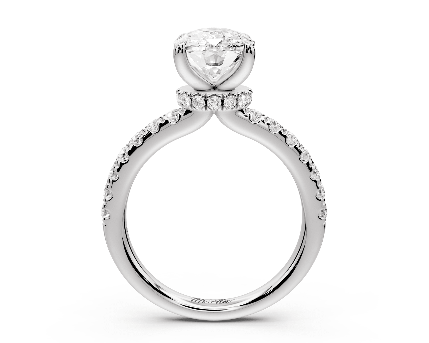 Flora - 3ct platinum ecushion talong prong Wrap around halo Half Band Engagement Ring - Mr. Alex Jewelry