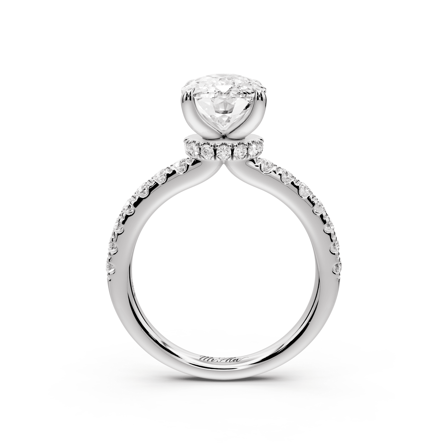 Flora - 3ct platinum ecushion talong prong Wrap around halo Half Band Engagement Ring - Mr. Alex Jewelry