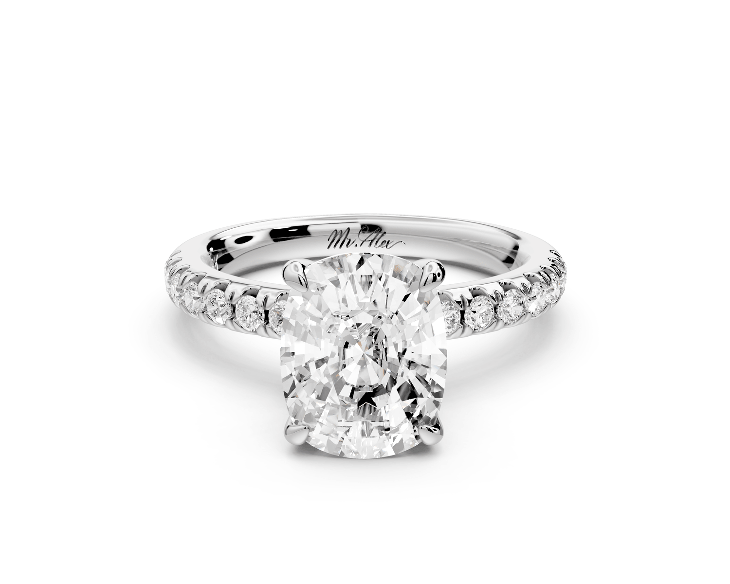 Flora - 3ct platinum ecushion talong prong Wrap around halo Half Band Engagement Ring - Mr. Alex Jewelry