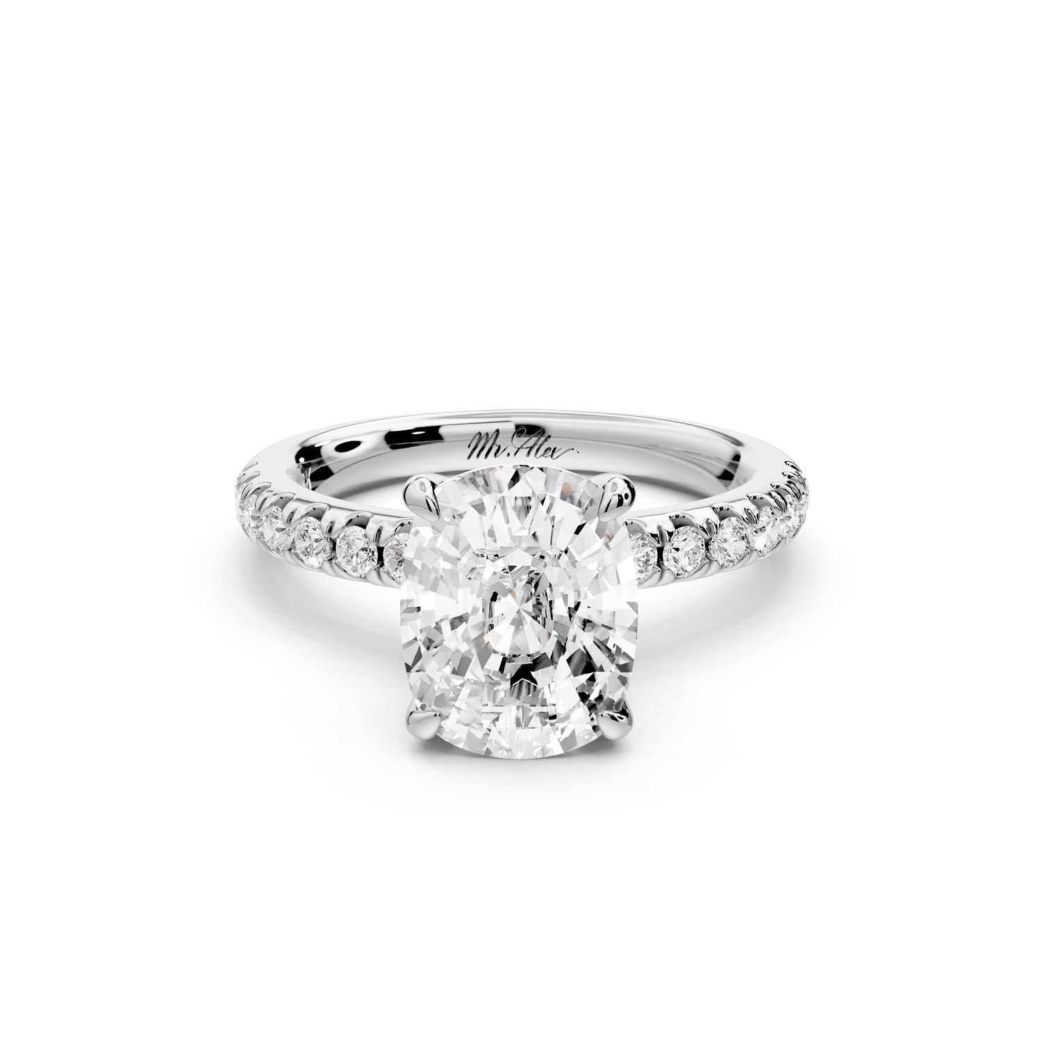 Flora - 3ct platinum ecushion talong prong Wrap around halo Half Band Engagement Ring - Mr. Alex Jewelry