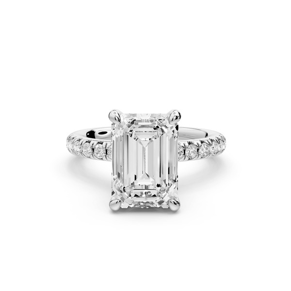 Flora - 3ct platinum emerald talong prong Wrap around halo Half Band Engagement Ring - Mr. Alex Jewelry