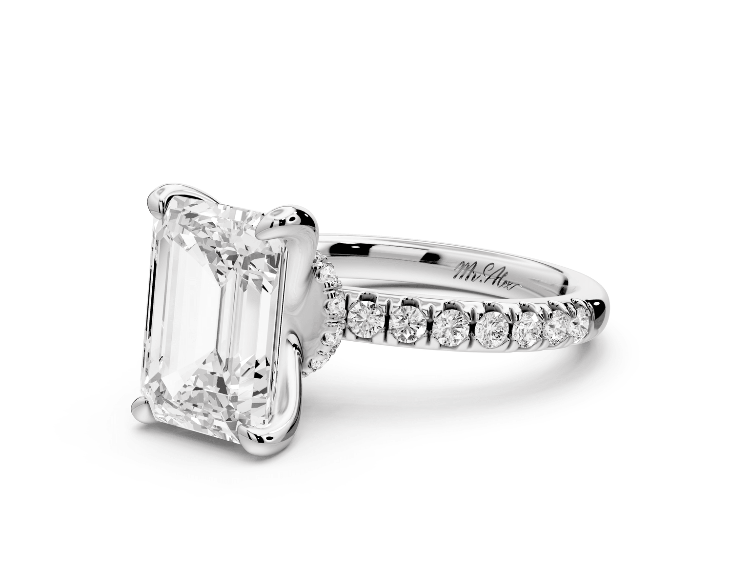 Flora - 3ct platinum emerald talong prong Wrap around halo Half Band Engagement Ring - Mr. Alex Jewelry
