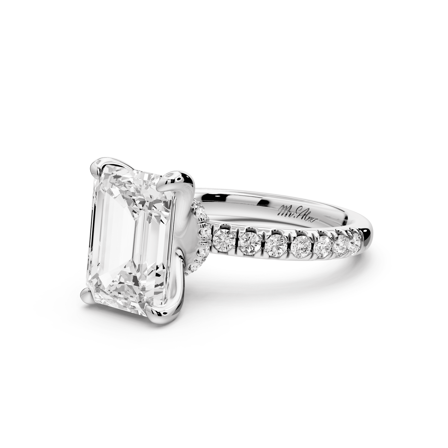 Flora - 3ct platinum emerald talong prong Wrap around halo Half Band Engagement Ring - Mr. Alex Jewelry