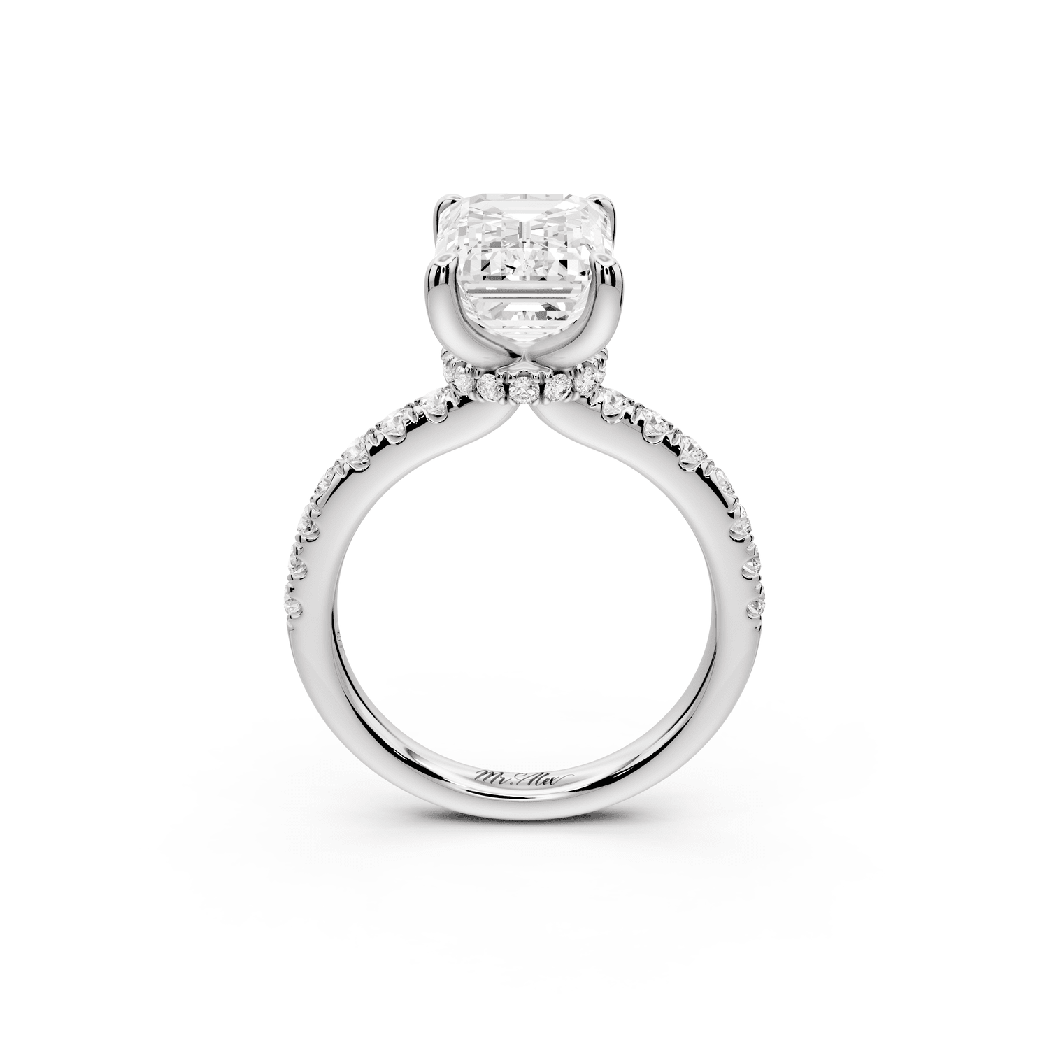 Flora - 3ct platinum emerald talong prong Wrap around halo Half Band Engagement Ring - Mr. Alex Jewelry