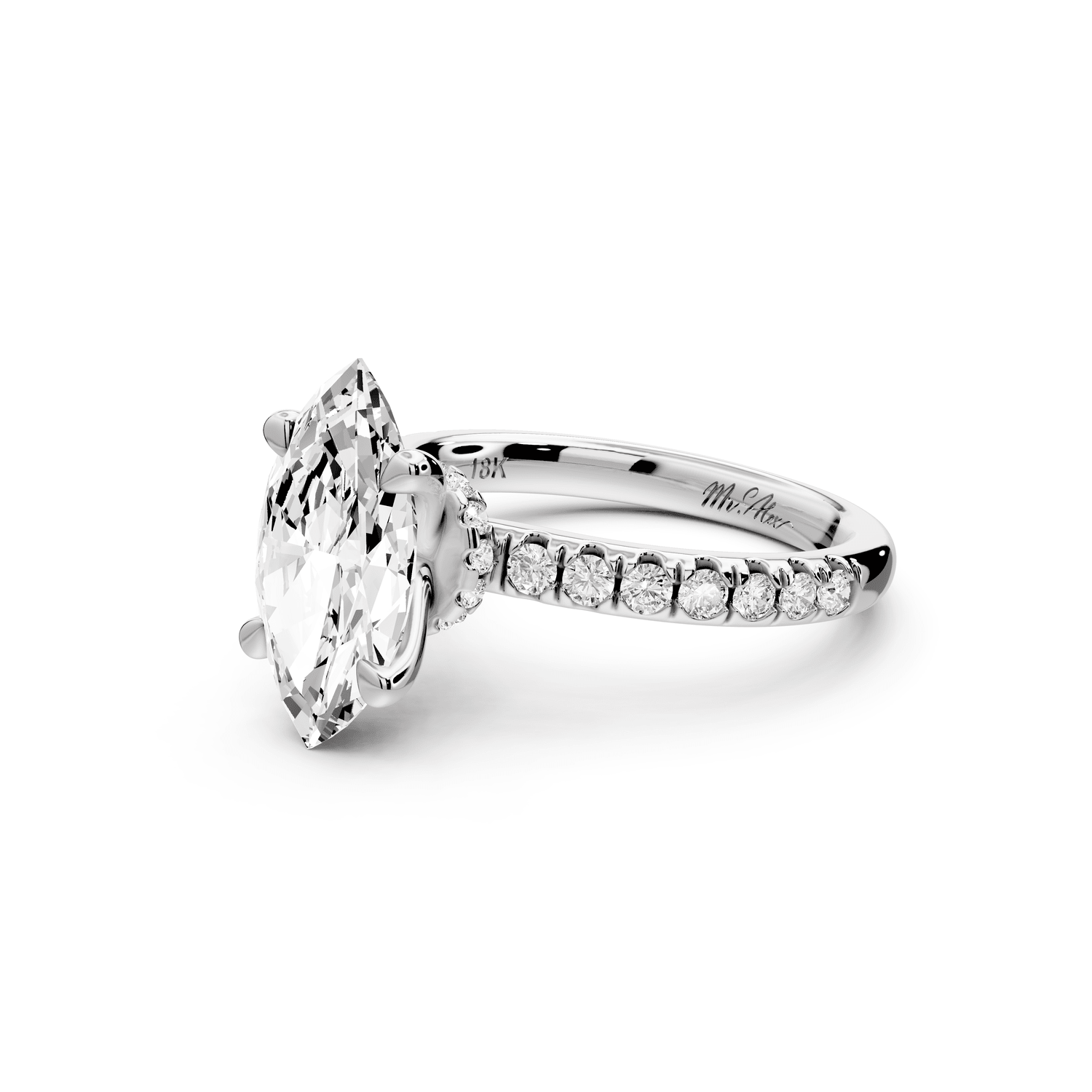 Flora - 3ct platinum marquise talong prong Wrap around halo Half Band Engagement Ring - Mr. Alex Jewelry