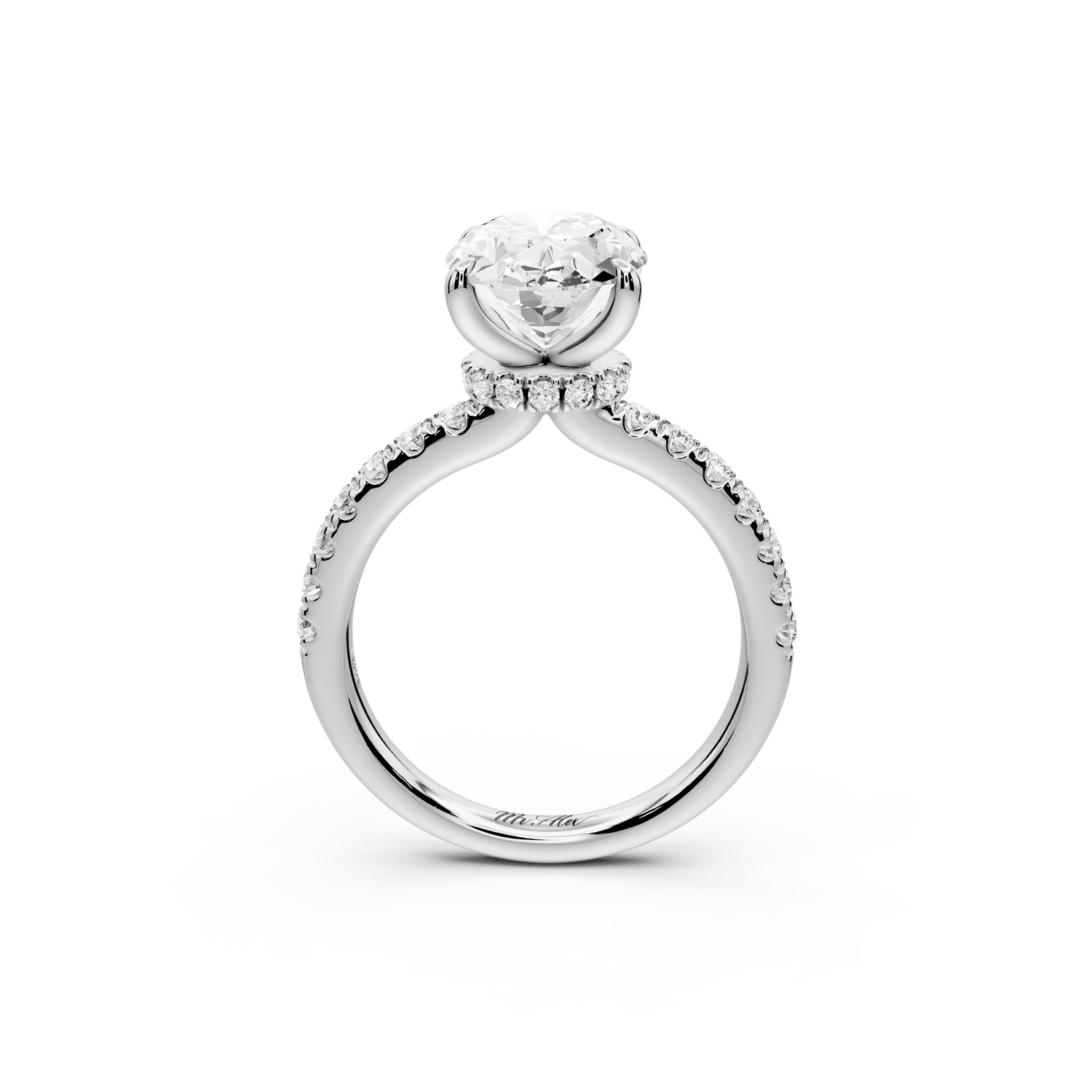 Flora - 3ct platinum oval talong prong Wrap around halo Half Band Engagement Ring - Mr. Alex Jewelry