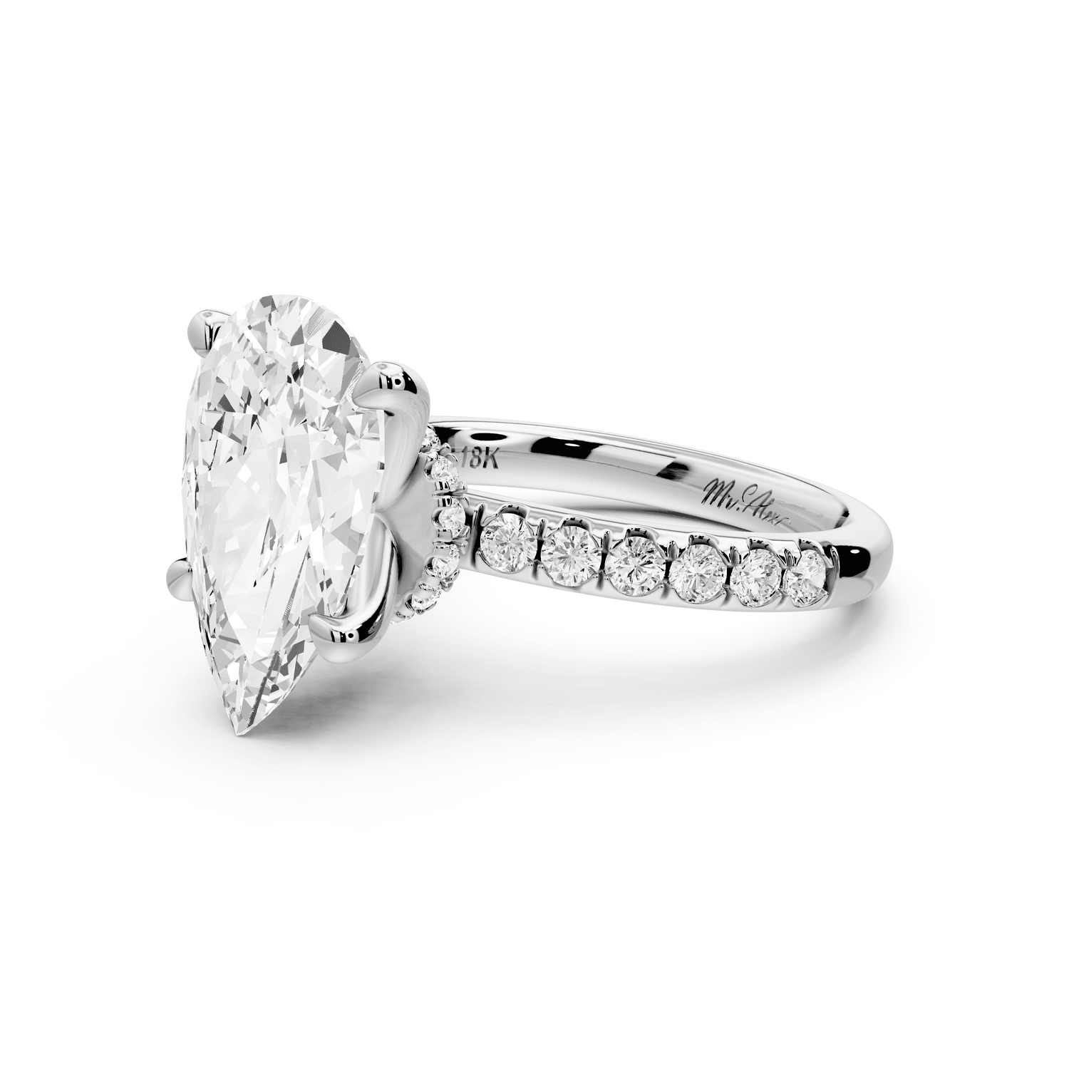 Flora - 3ct platinum pear talong prong Wrap around halo Half Band Engagement Ring - Mr. Alex Jewelry