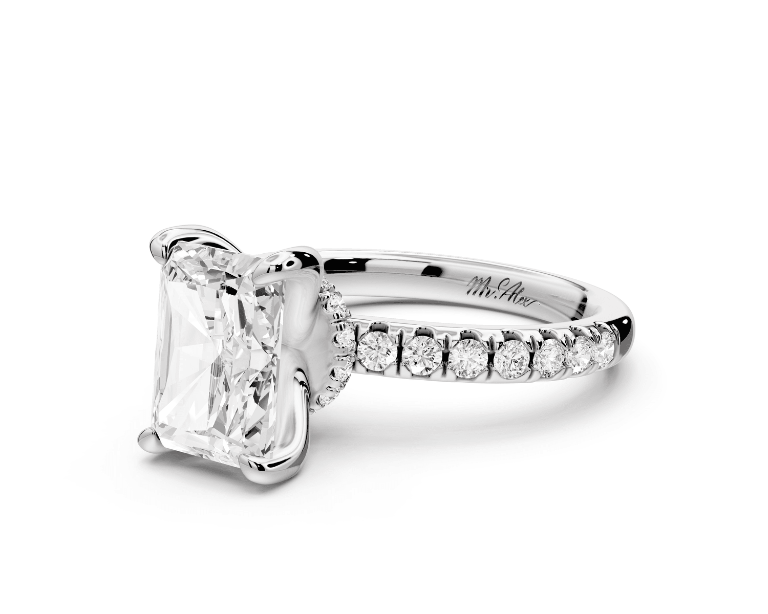 Flora - 3ct platinum radiant talong prong Wrap around halo Half Band Engagement Ring - Mr. Alex Jewelry