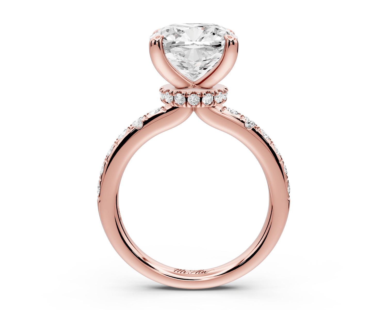 Flora - 4ct 14k rose gold cushion talong prong Wrap around halo Half Band Engagement Ring - Mr. Alex Jewelry