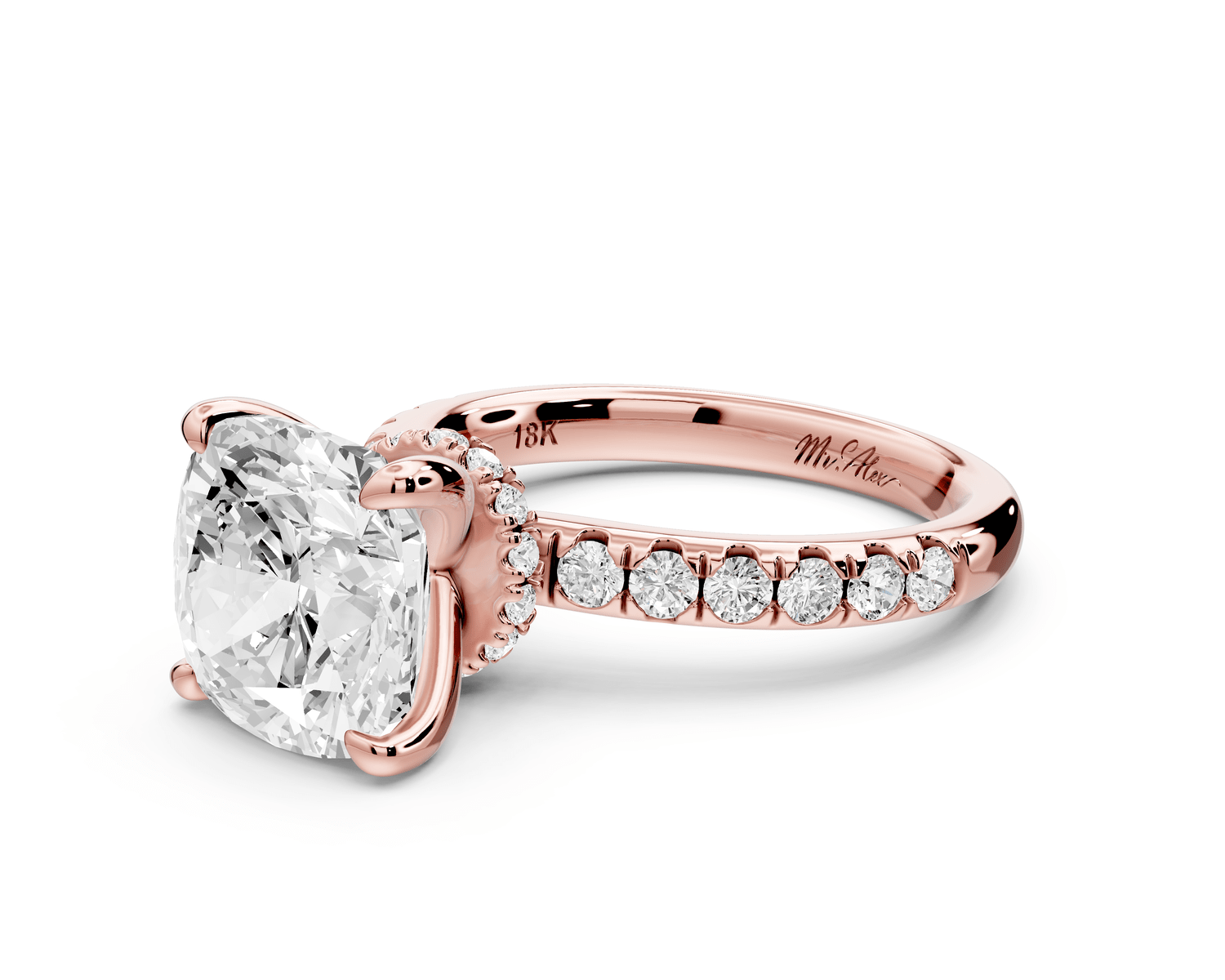 Flora - 4ct 14k rose gold cushion talong prong Wrap around halo Half Band Engagement Ring - Mr. Alex Jewelry