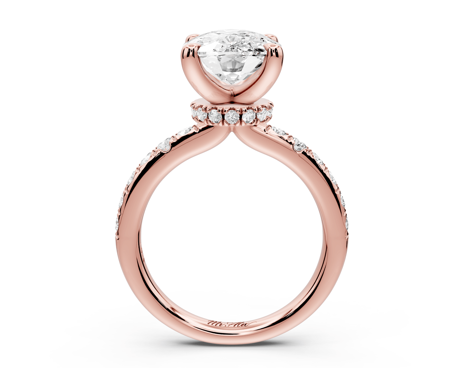 Flora - 4ct 14k rose gold ecushion talong prong Wrap around halo Half Band Engagement Ring - Mr. Alex Jewelry