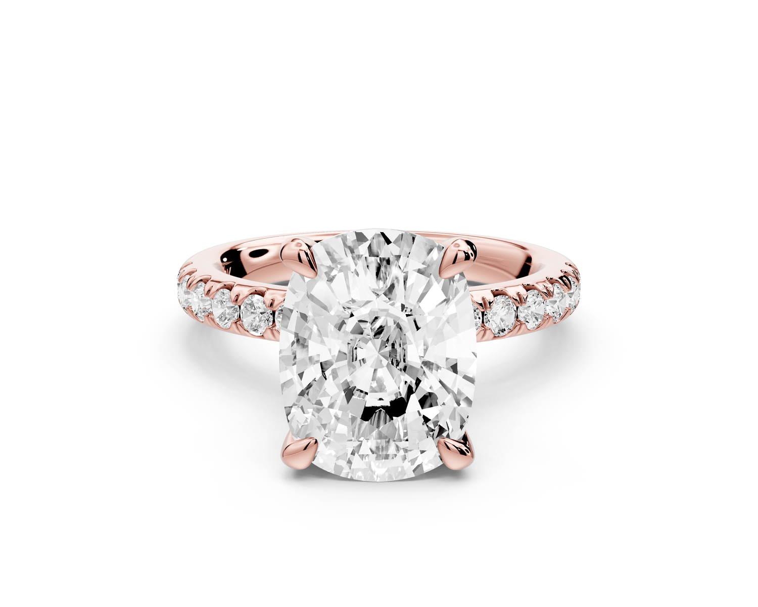 Flora - 4ct 14k rose gold ecushion talong prong Wrap around halo Half Band Engagement Ring - Mr. Alex Jewelry