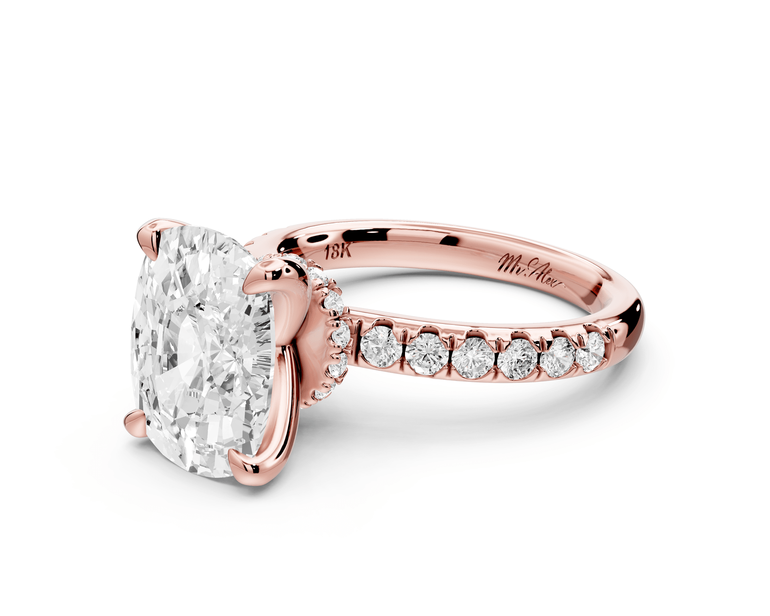 Flora - 4ct 14k rose gold ecushion talong prong Wrap around halo Half Band Engagement Ring - Mr. Alex Jewelry