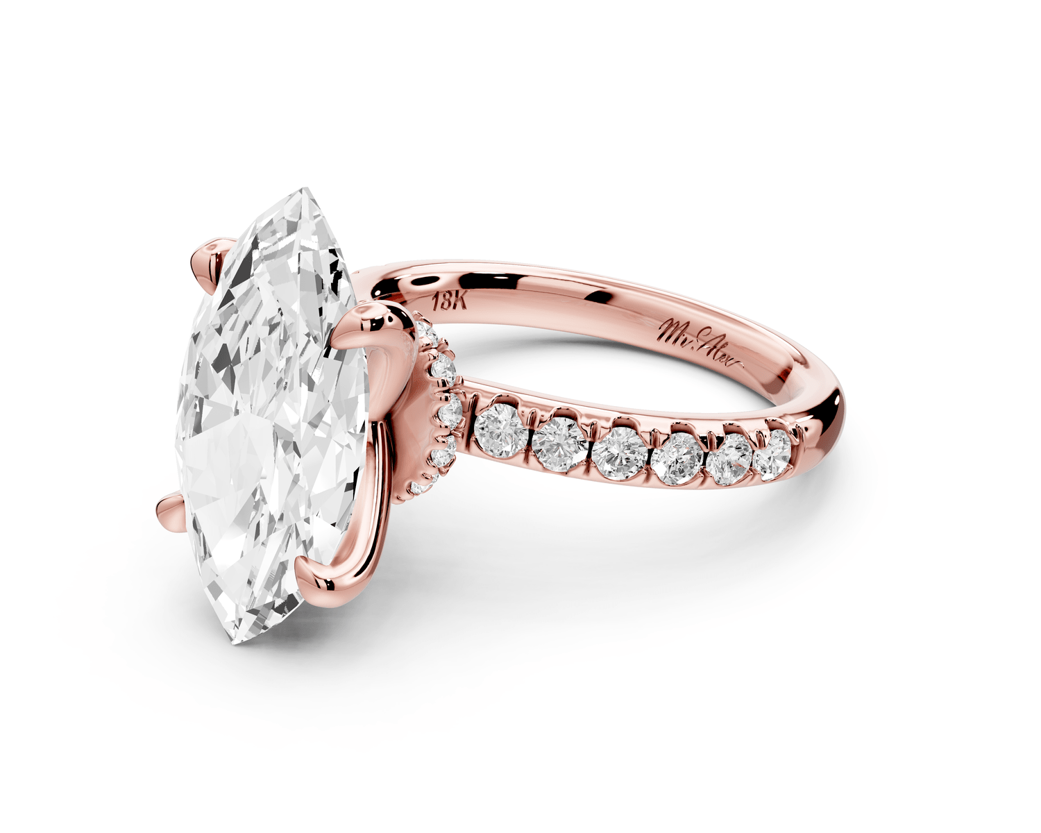 Flora - 4ct 14k rose gold marquise talong prong Wrap around halo Half Band Engagement Ring - Mr. Alex Jewelry