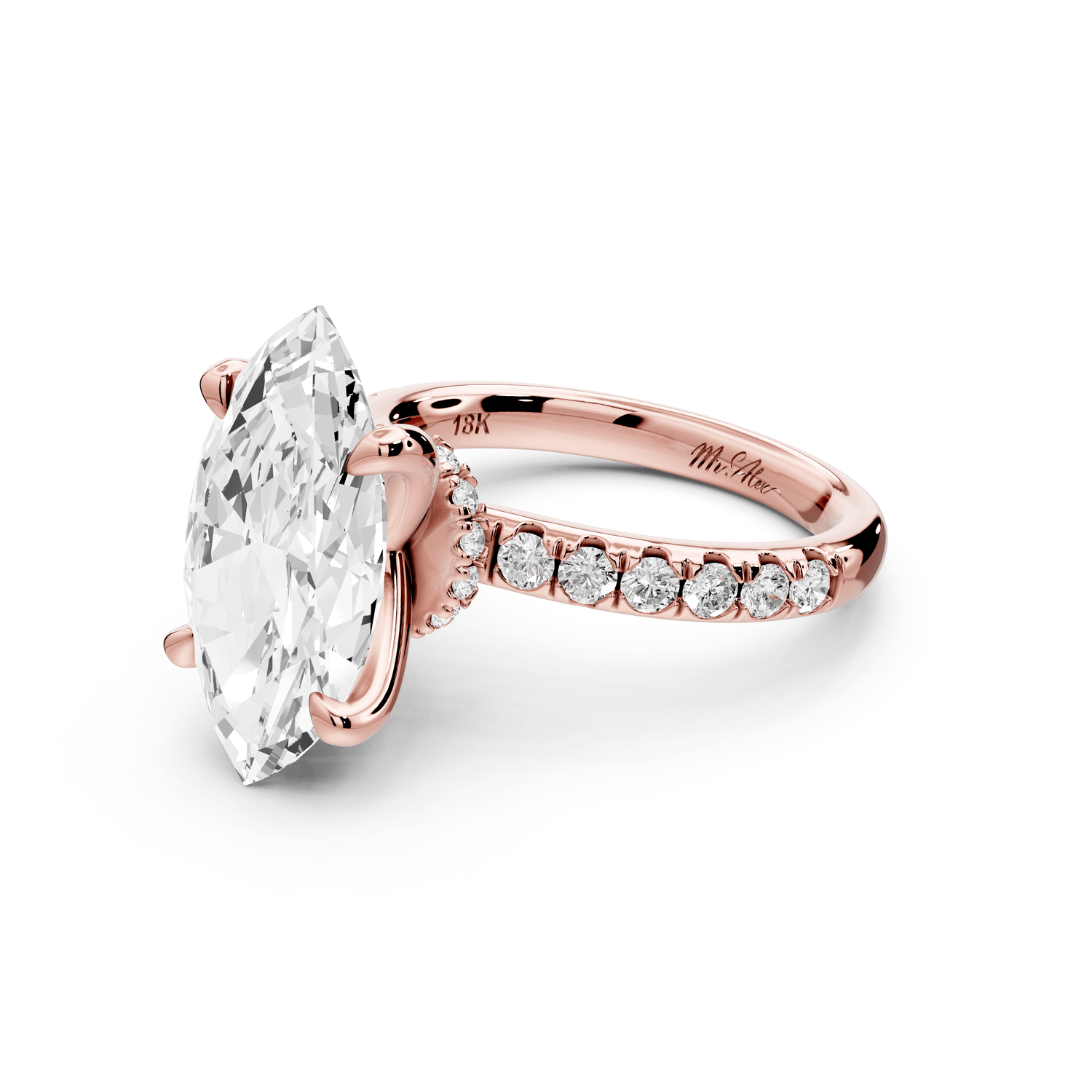 Flora - 4ct 14k rose gold marquise talong prong Wrap around halo Half Band Engagement Ring - Mr. Alex Jewelry