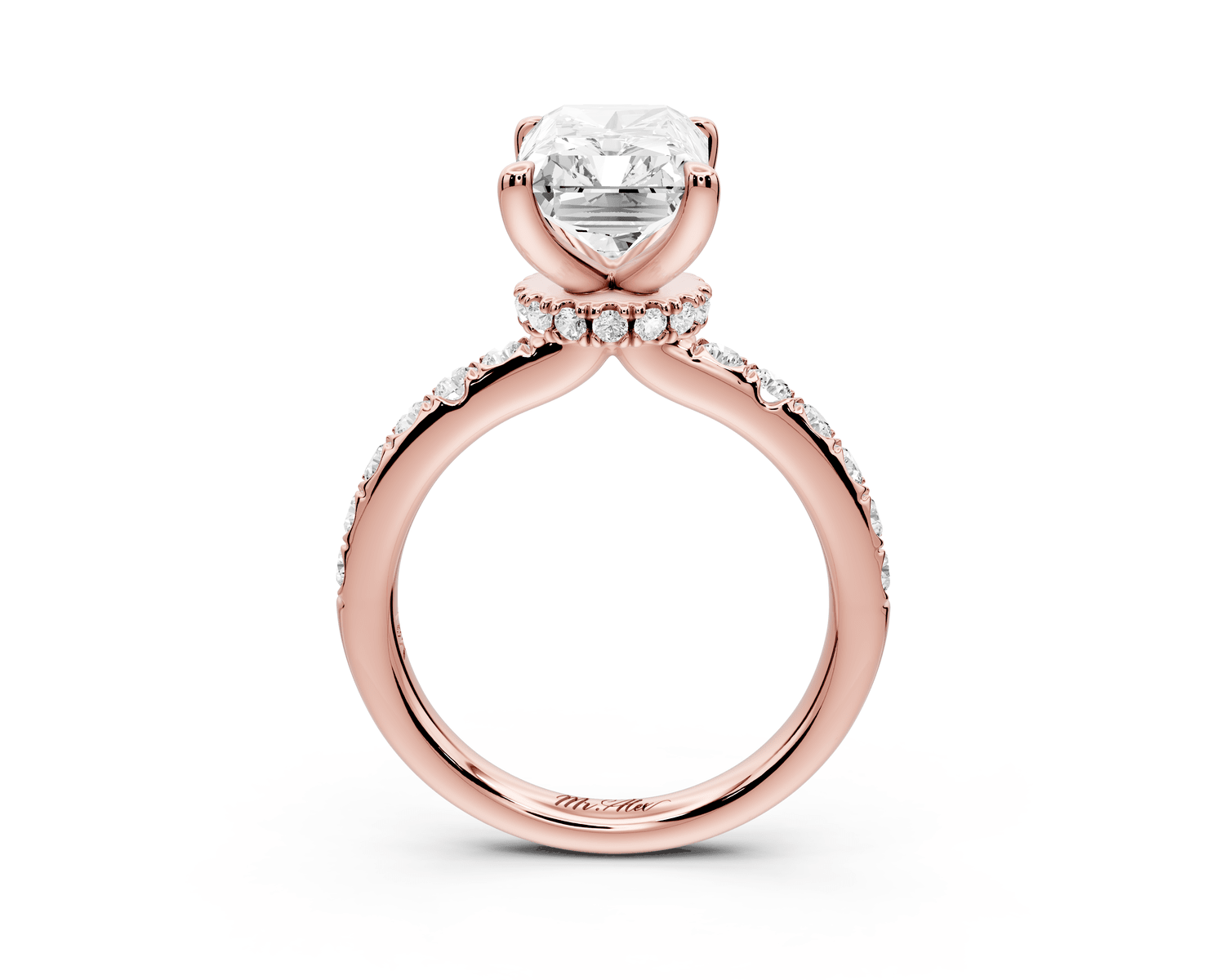 Flora - 4ct 14k rose gold radiant talong prong Wrap around halo Half Band Engagement Ring - Mr. Alex Jewelry