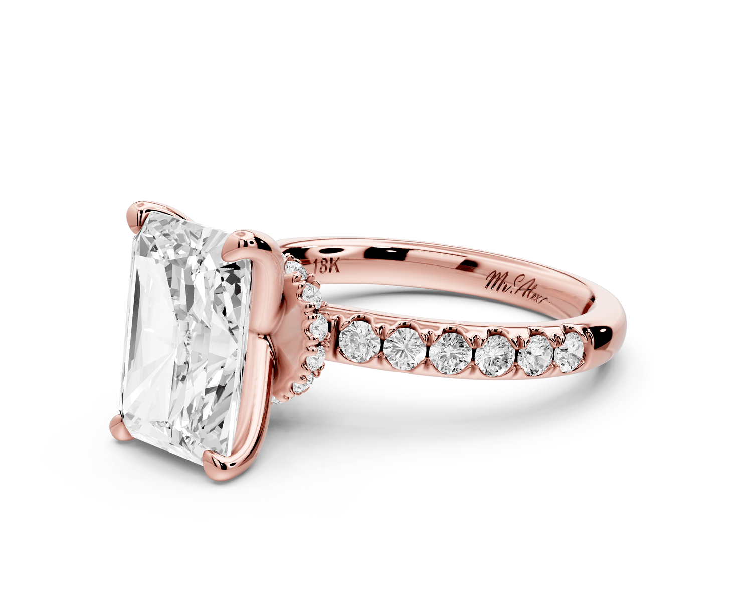 Flora - 4ct 14k rose gold radiant talong prong Wrap around halo Half Band Engagement Ring - Mr. Alex Jewelry