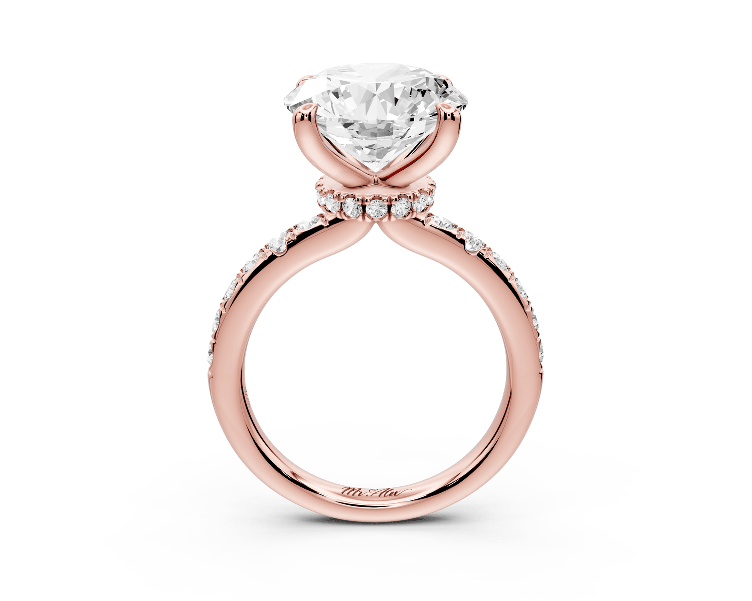 Flora - 4ct 14k rose gold round talong prong Wrap around halo Half Band Engagement Ring - Mr. Alex Jewelry