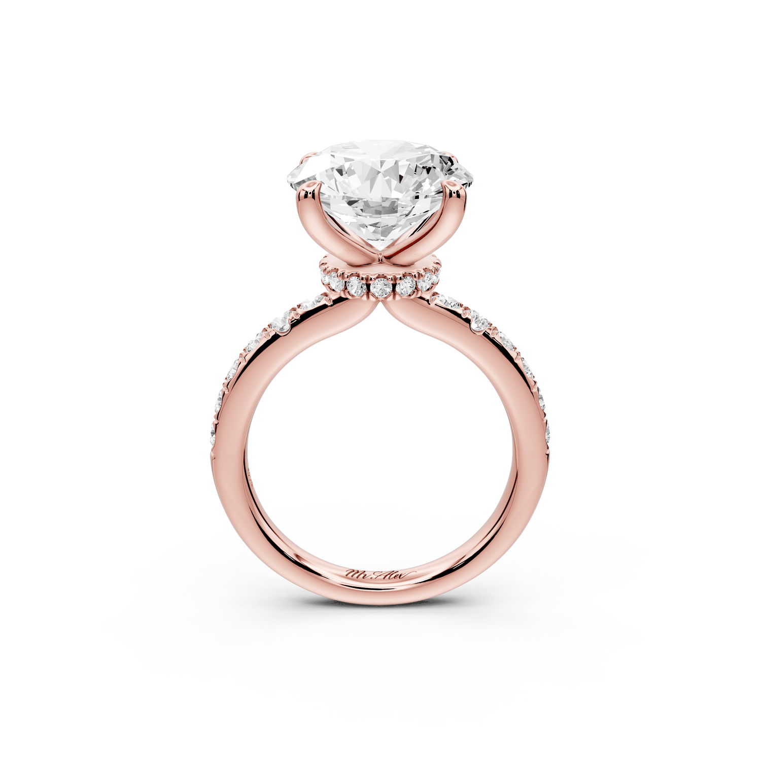 Flora - 4ct 14k rose gold round talong prong Wrap around halo Half Band Engagement Ring - Mr. Alex Jewelry