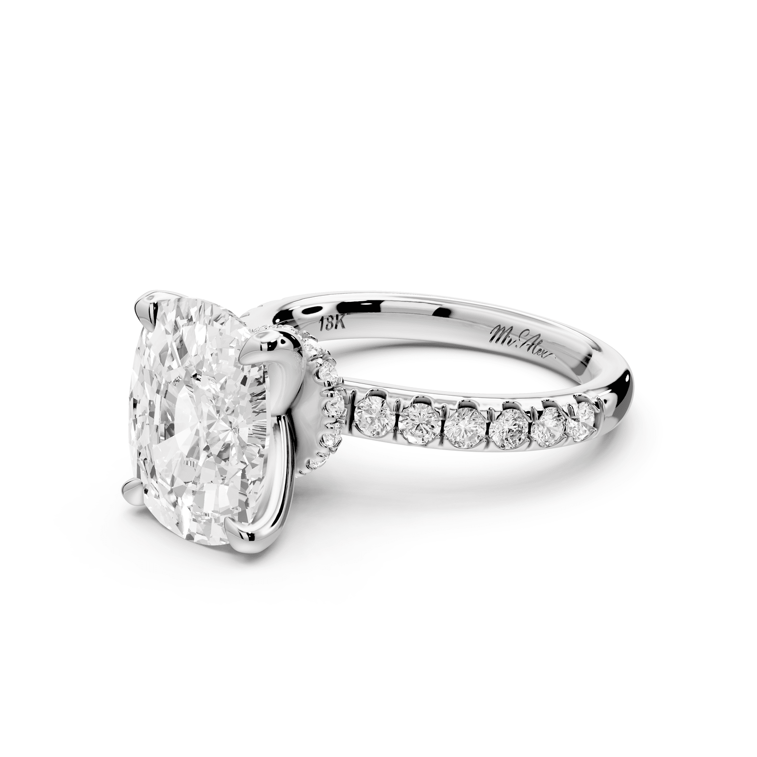 Flora - 4ct 14k white gold ecushion talong prong Wrap around halo Half Band Engagement Ring - Mr. Alex Jewelry