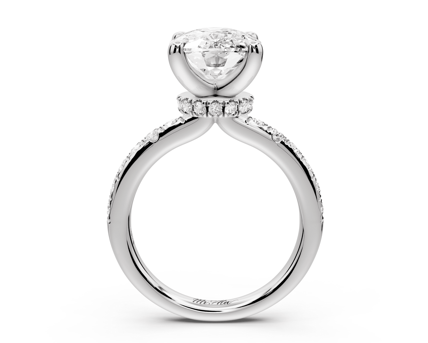 Flora - 4ct 14k white gold ecushion talong prong Wrap around halo Half Band Engagement Ring - Mr. Alex Jewelry