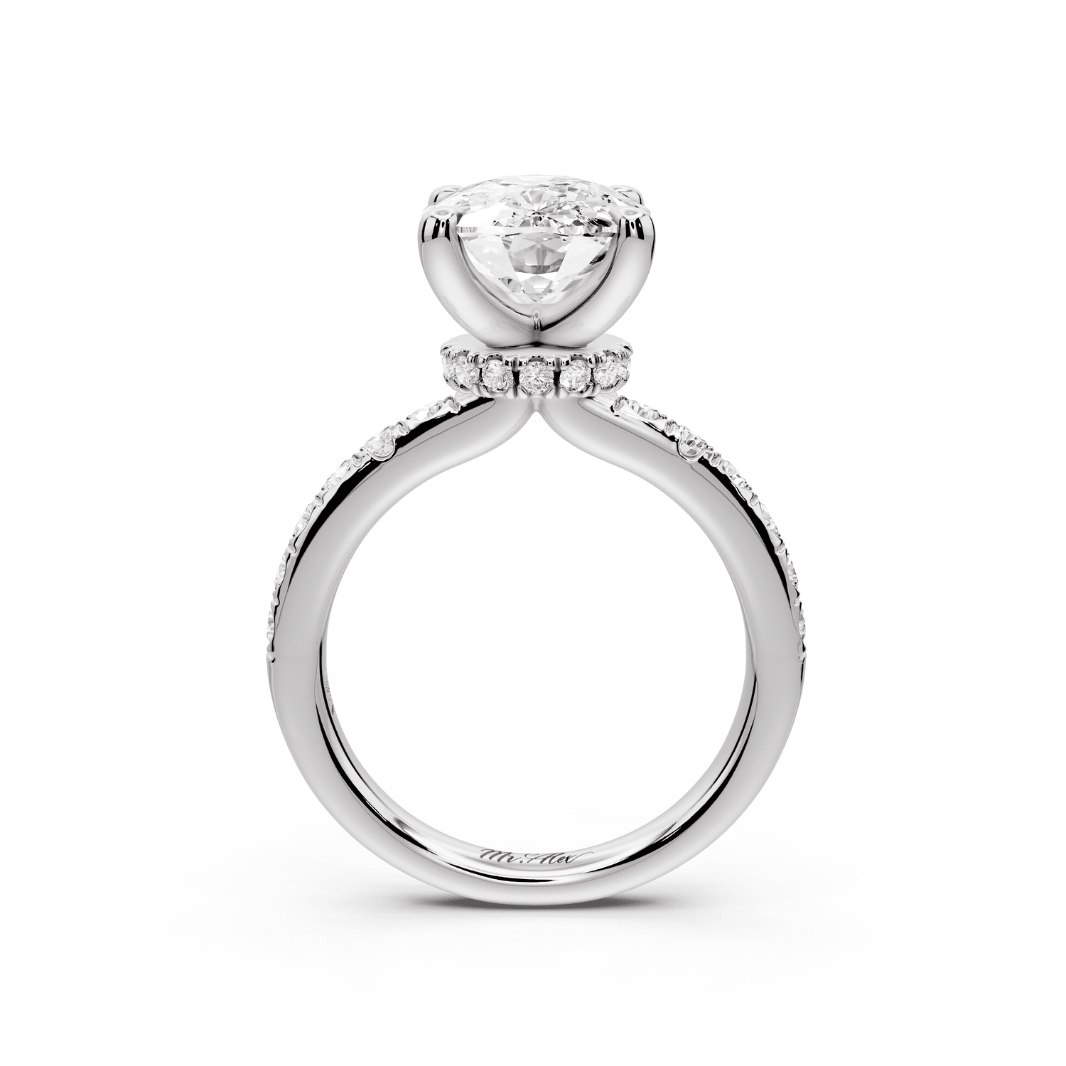 Flora - 4ct 14k white gold ecushion talong prong Wrap around halo Half Band Engagement Ring - Mr. Alex Jewelry