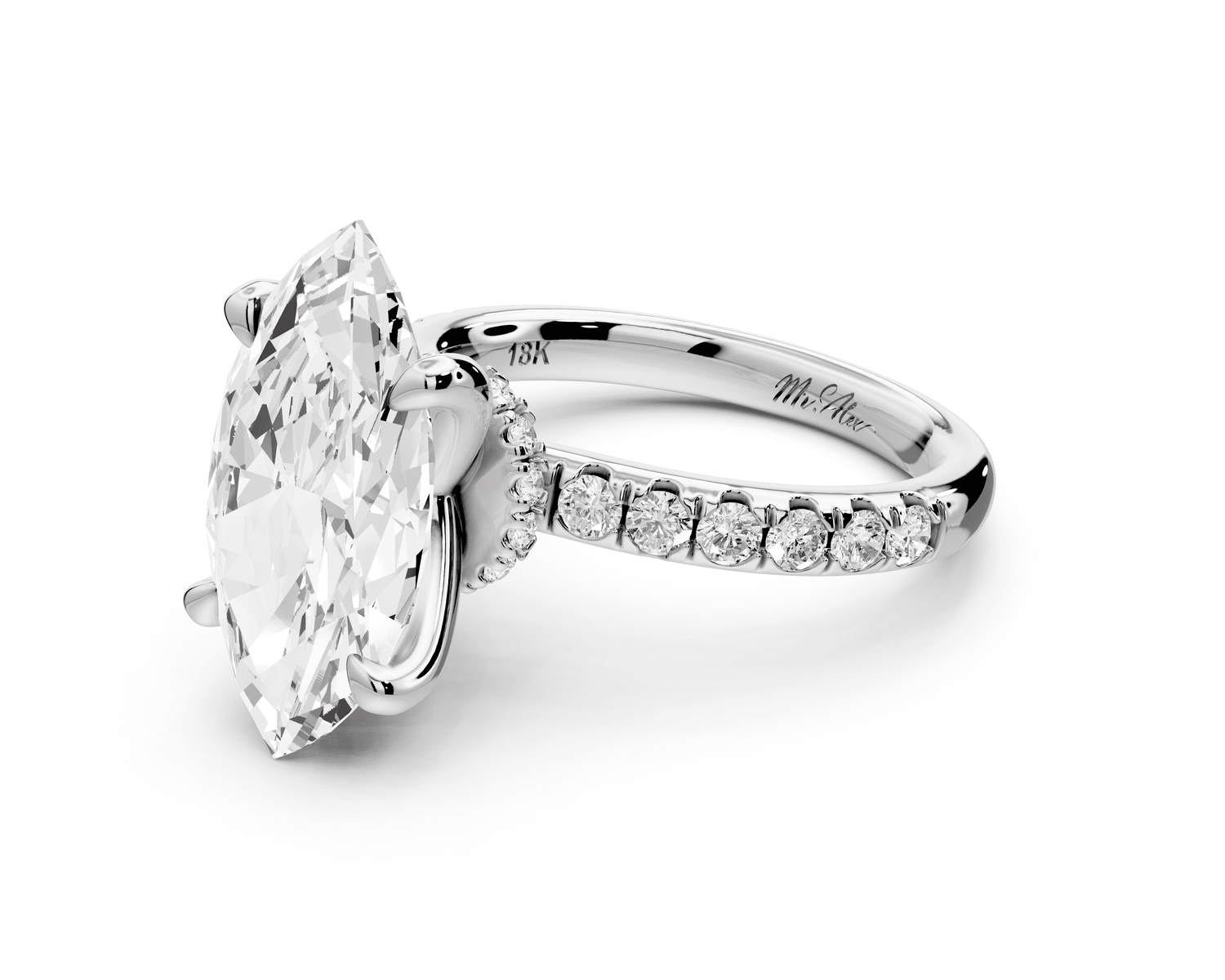 Flora - 4ct 14k white gold marquise talong prong Wrap around halo Half Band Engagement Ring - Mr. Alex Jewelry