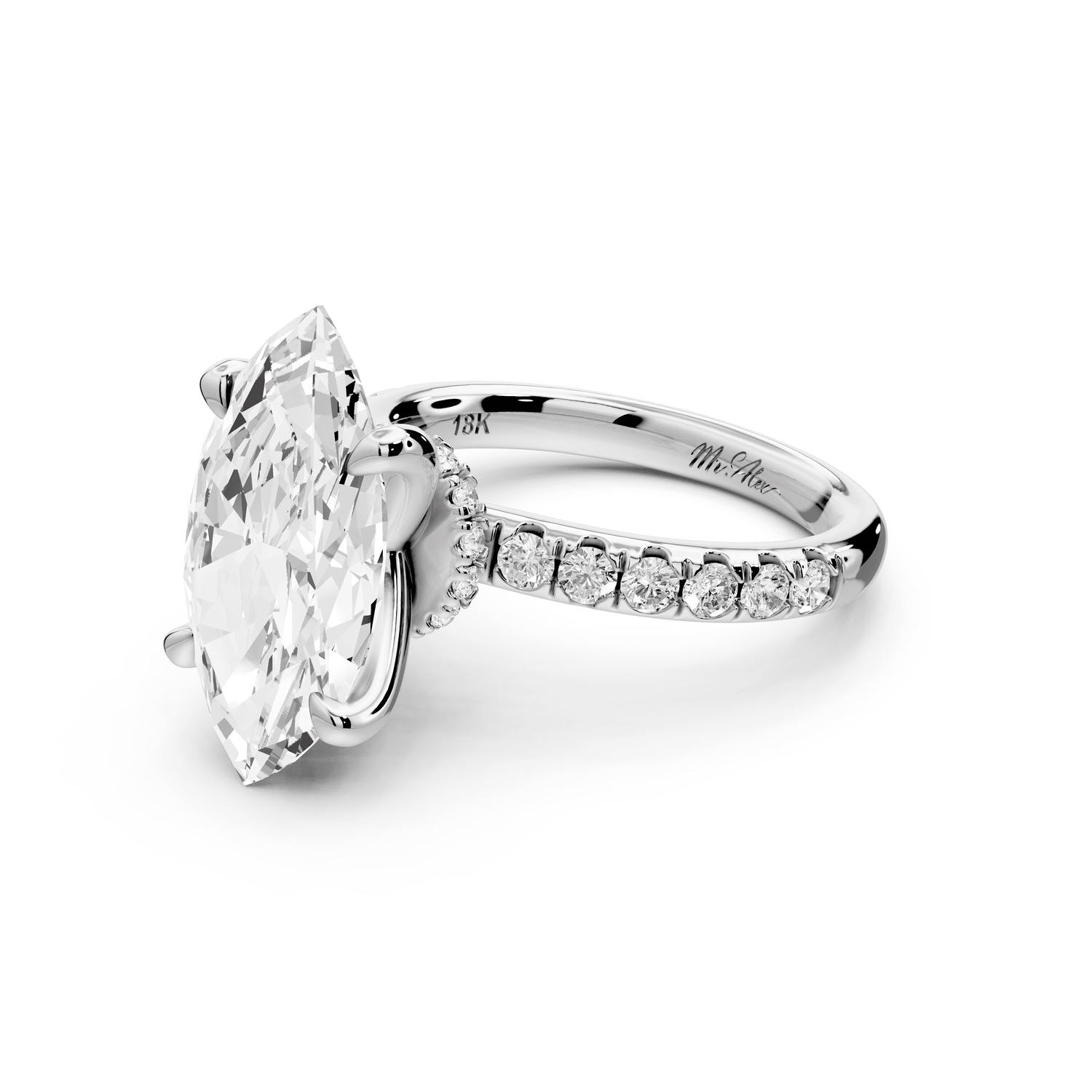 Flora - 4ct 14k white gold marquise talong prong Wrap around halo Half Band Engagement Ring - Mr. Alex Jewelry
