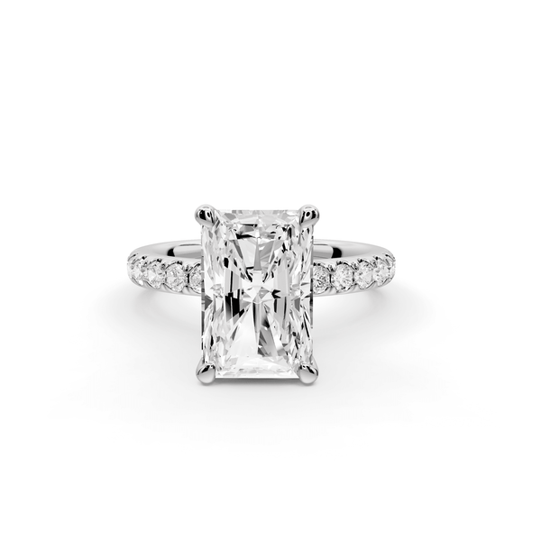 Flora - 4ct 14k white gold radiant talong prong Wrap around halo Half Band Engagement Ring - Mr. Alex Jewelry