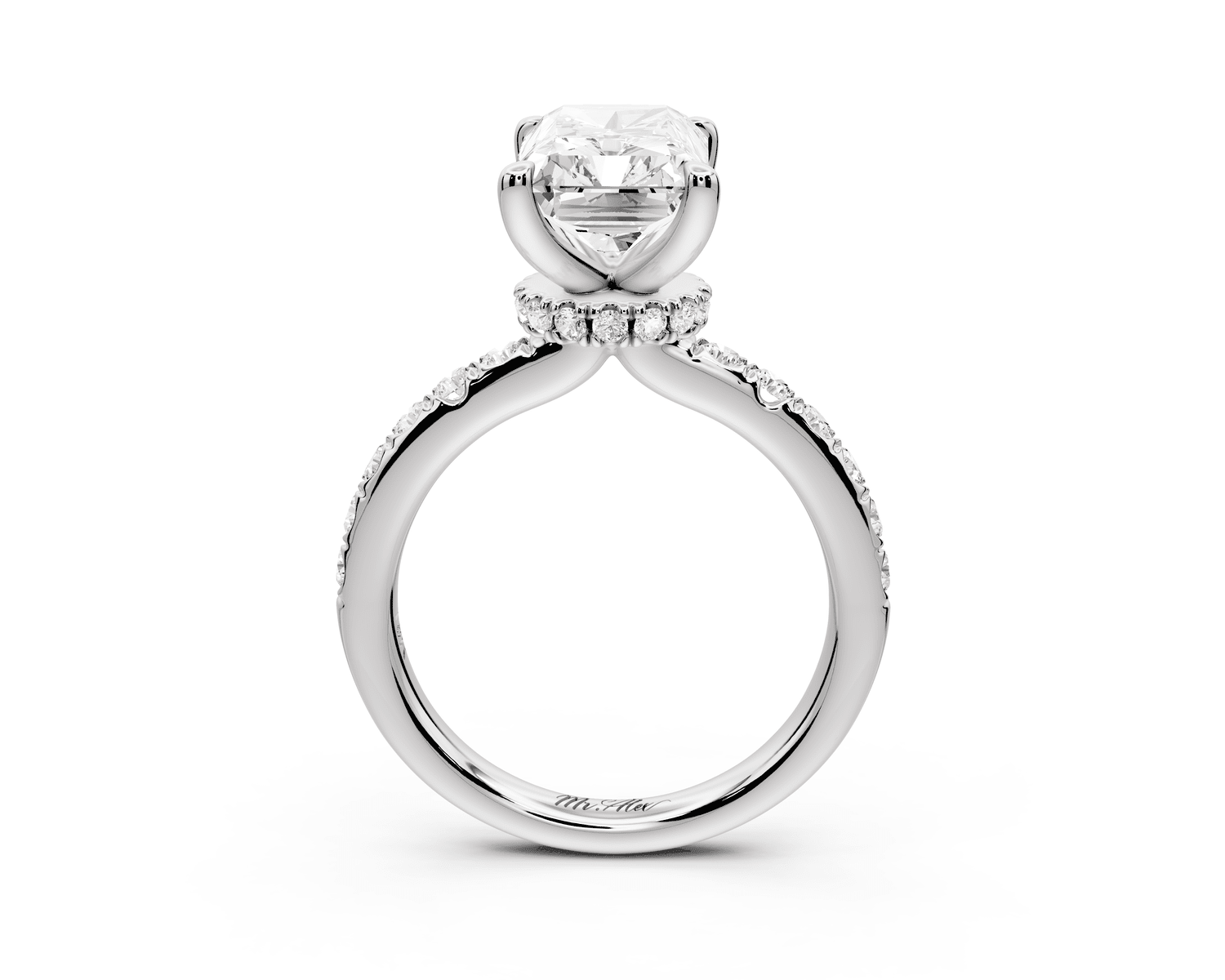 Flora - 4ct 14k white gold radiant talong prong Wrap around halo Half Band Engagement Ring - Mr. Alex Jewelry