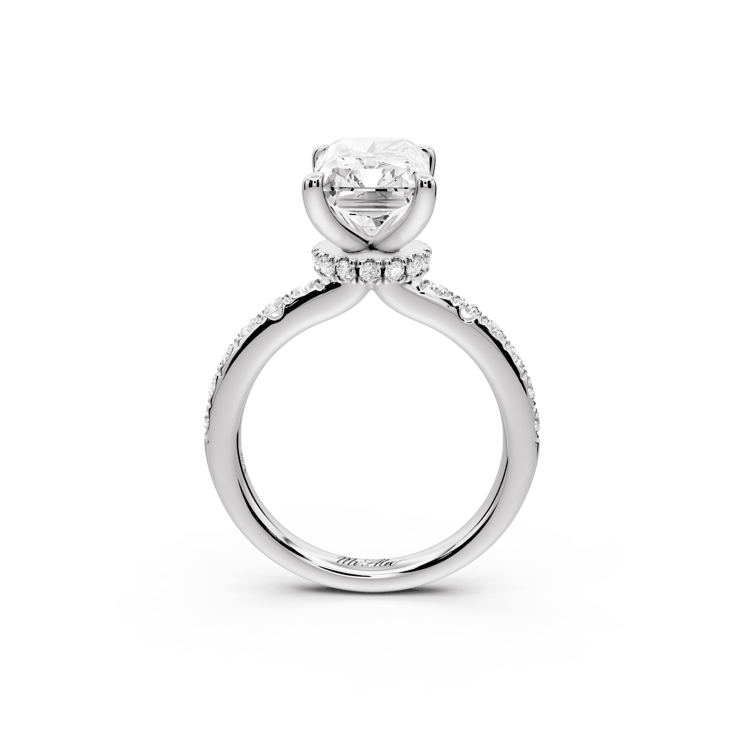 Flora - 4ct 14k white gold radiant talong prong Wrap around halo Half Band Engagement Ring - Mr. Alex Jewelry