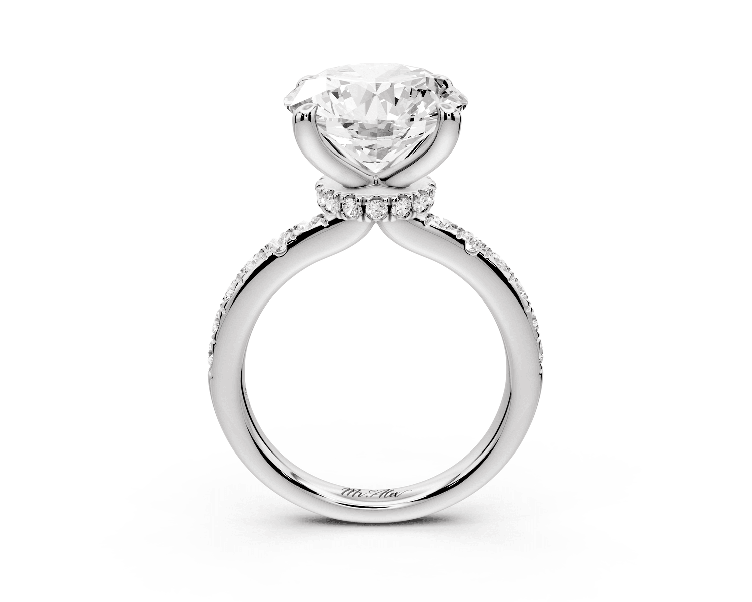 Flora - 4ct 14k white gold round talong prong Wrap around halo Half Band Engagement Ring - Mr. Alex Jewelry