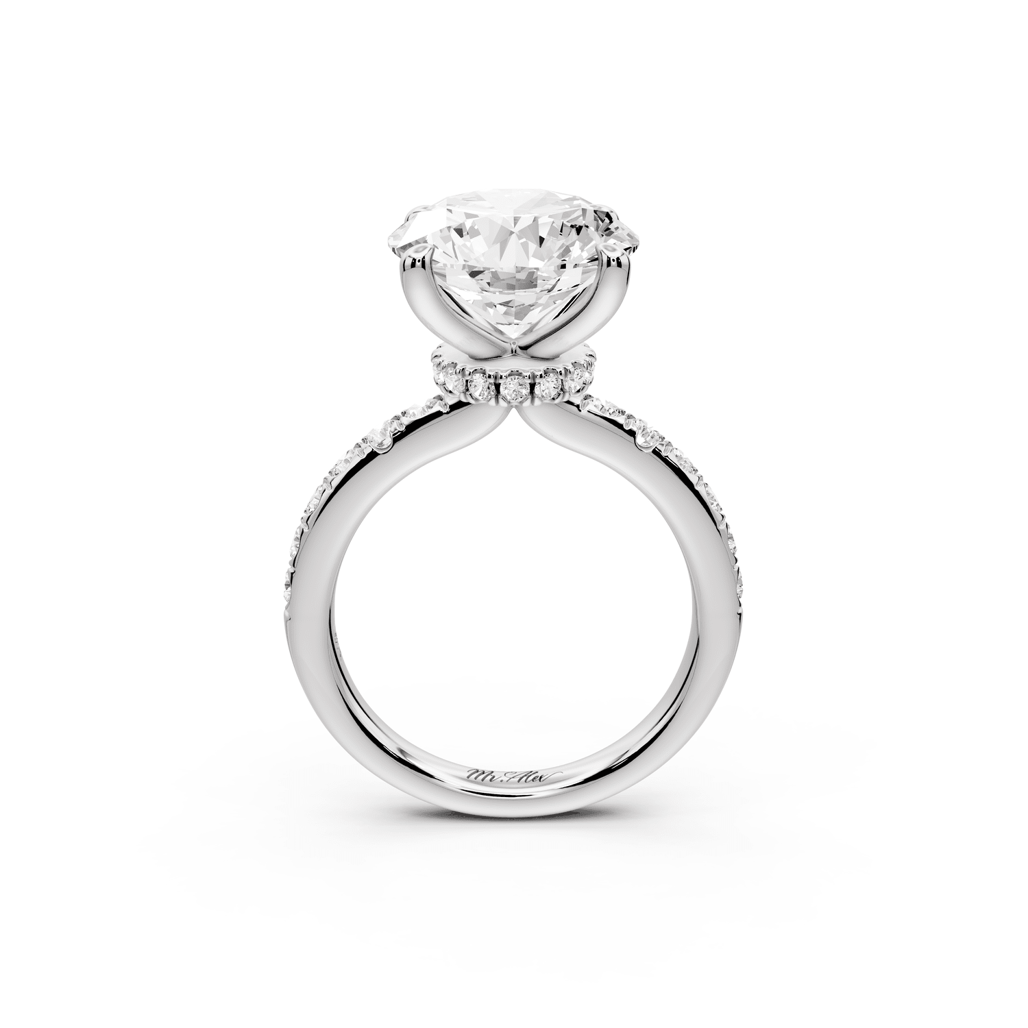 Flora - 4ct 14k white gold round talong prong Wrap around halo Half Band Engagement Ring - Mr. Alex Jewelry