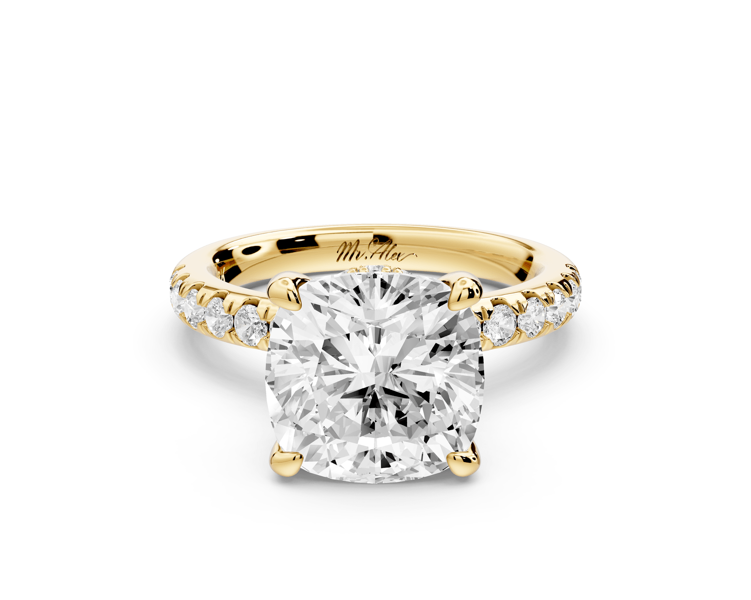 Flora - 4ct 14k yellow gold cushion talong prong Wrap around halo Half Band Engagement Ring - Mr. Alex Jewelry