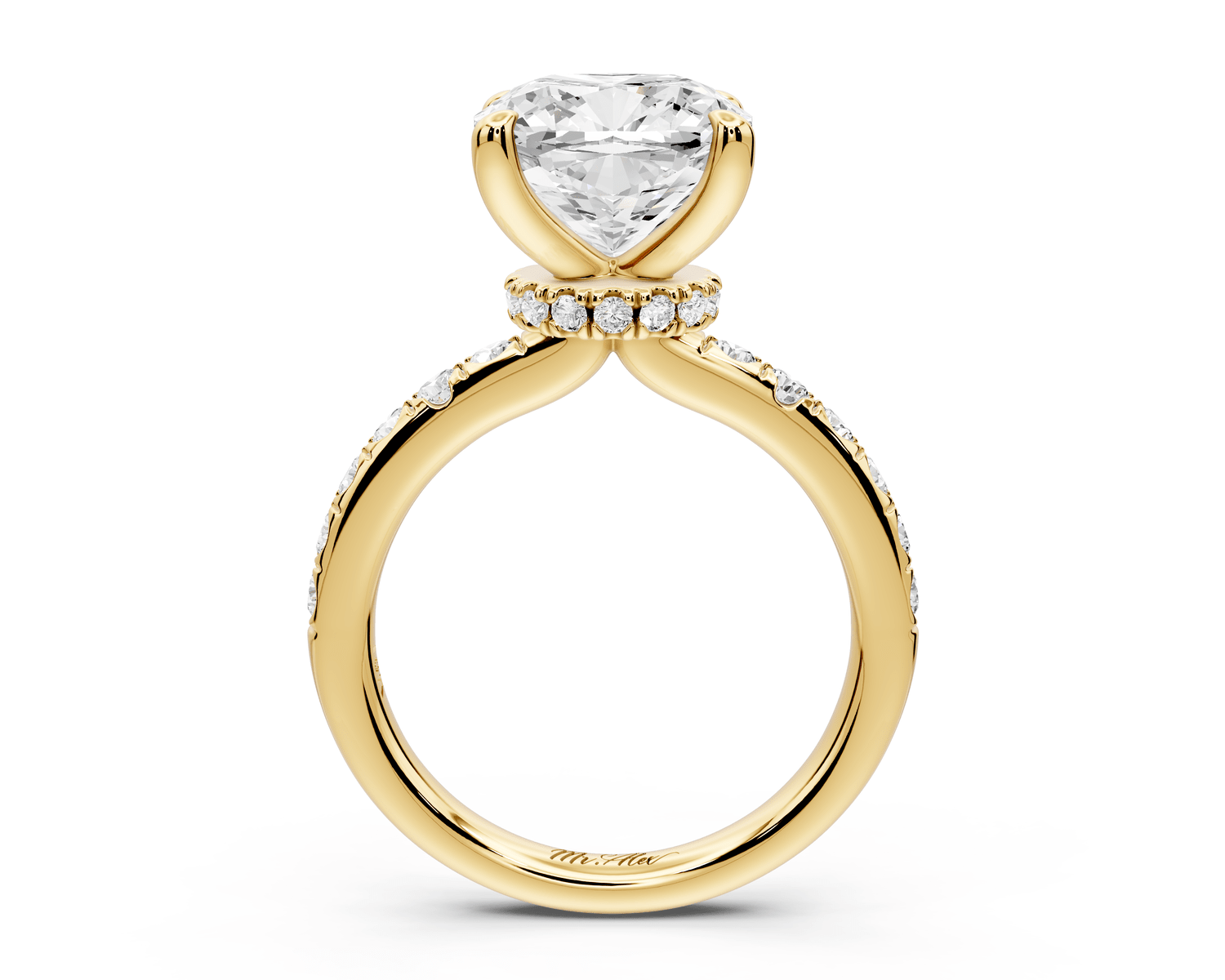 Flora - 4ct 14k yellow gold cushion talong prong Wrap around halo Half Band Engagement Ring - Mr. Alex Jewelry