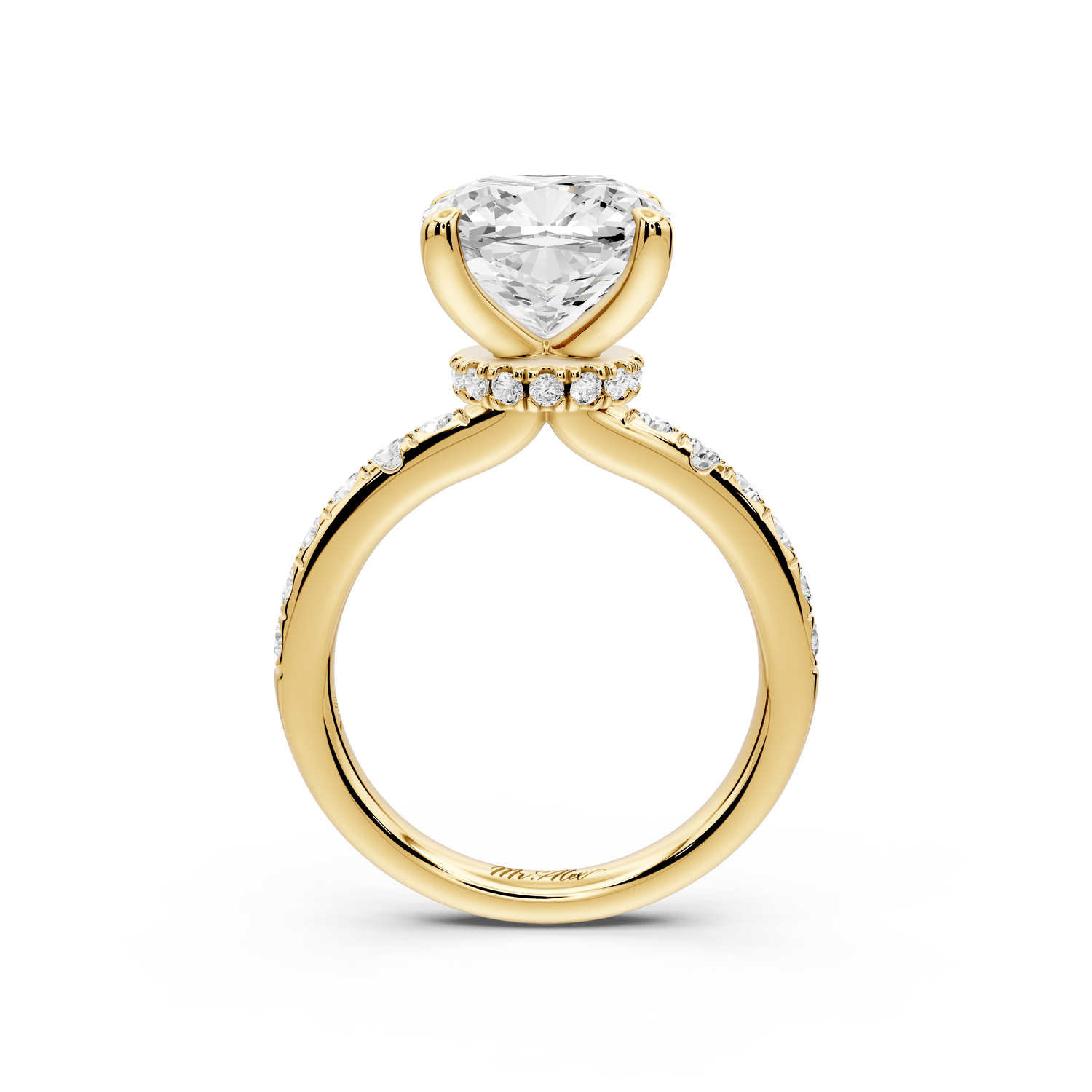 Flora - 4ct 14k yellow gold cushion talong prong Wrap around halo Half Band Engagement Ring - Mr. Alex Jewelry