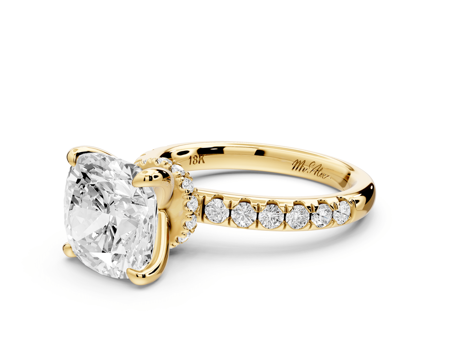 Flora - 4ct 14k yellow gold cushion talong prong Wrap around halo Half Band Engagement Ring - Mr. Alex Jewelry