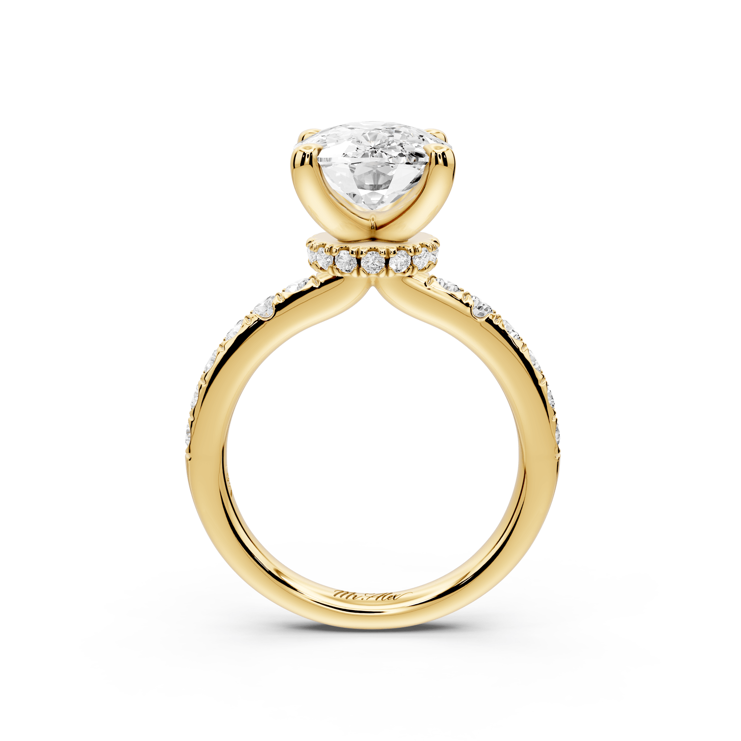 Flora - 4ct 14k yellow gold ecushion talong prong Wrap around halo Half Band Engagement Ring - Mr. Alex Jewelry