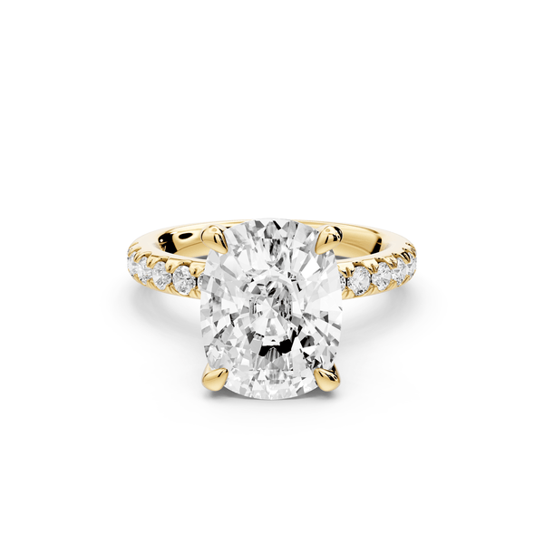 Flora - 4ct 14k yellow gold ecushion talong prong Wrap around halo Half Band Engagement Ring - Mr. Alex Jewelry