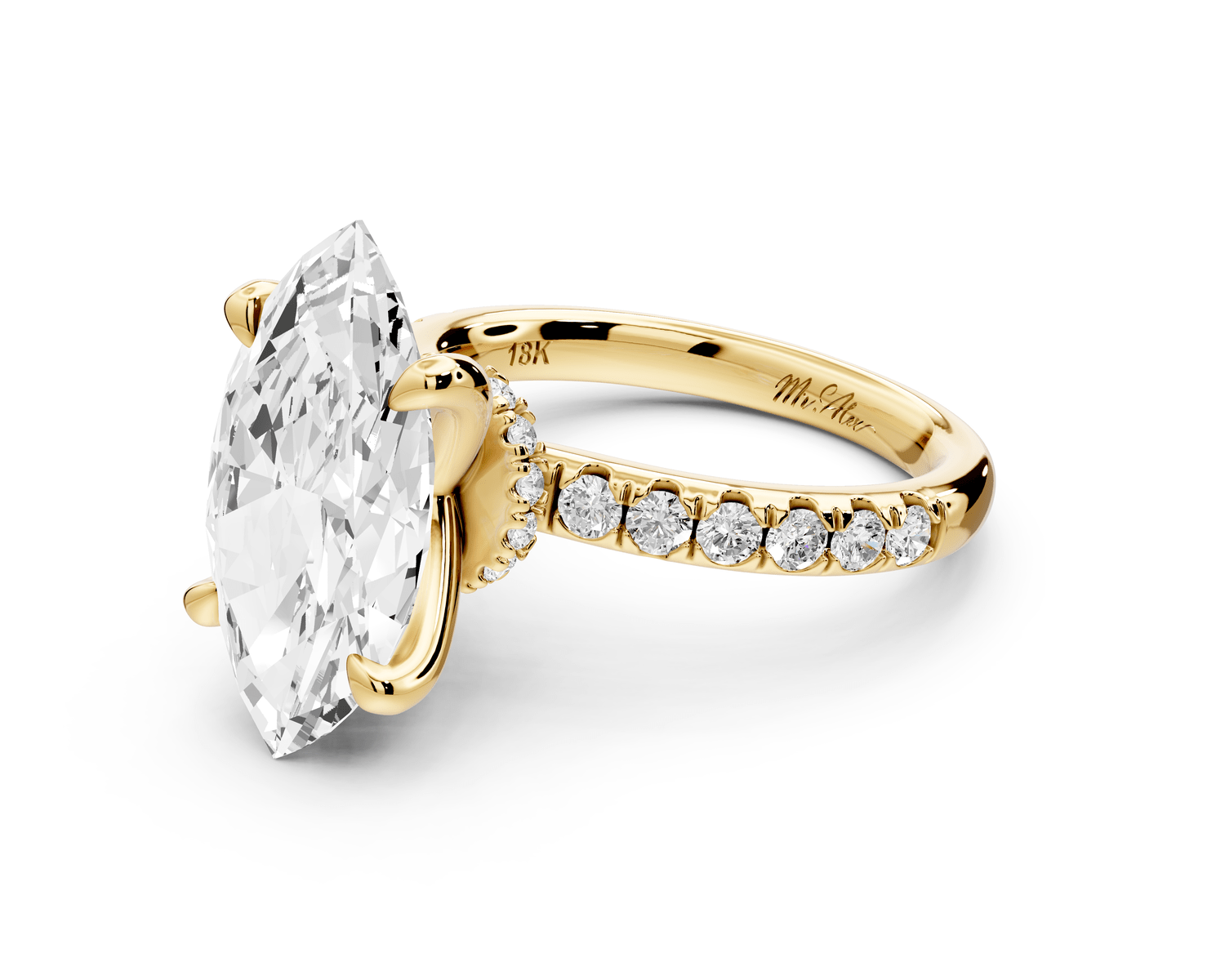 Flora - 4ct 14k yellow gold marquise talong prong Wrap around halo Half Band Engagement Ring - Mr. Alex Jewelry