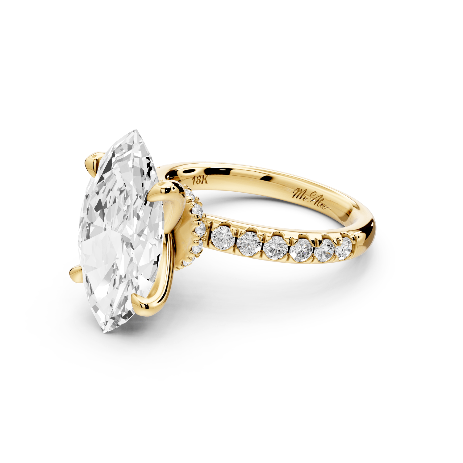 Flora - 4ct 14k yellow gold marquise talong prong Wrap around halo Half Band Engagement Ring - Mr. Alex Jewelry