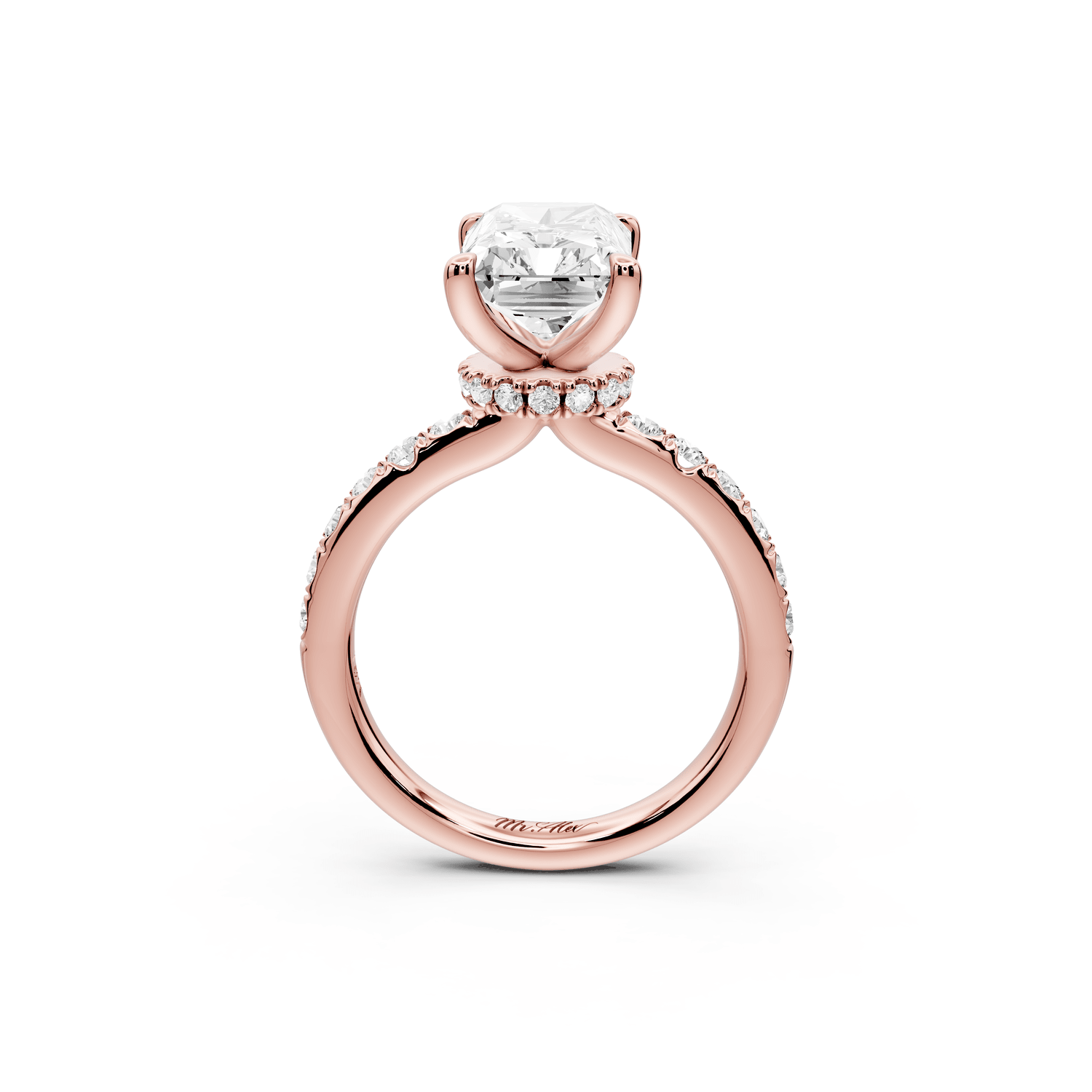 Flora - 4ct 14k yellow gold radiant talong prong Wrap around halo Half Band Engagement Ring - Mr. Alex Jewelry