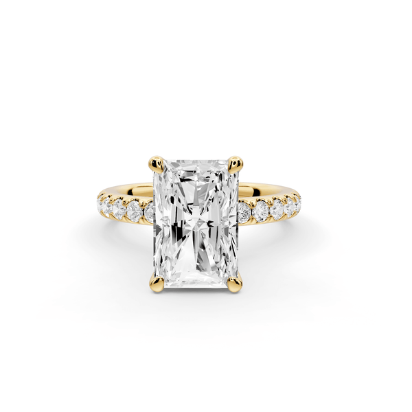 Flora - 4ct 14k yellow gold radiant talong prong Wrap around halo Half Band Engagement Ring - Mr. Alex Jewelry