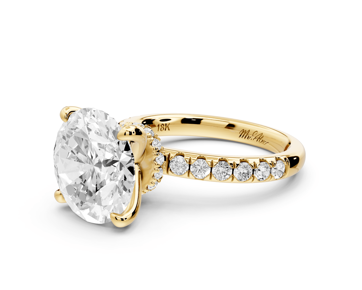 Flora - 4ct 14k yellow gold round talong prong Wrap around halo Half Band Engagement Ring - Mr. Alex Jewelry