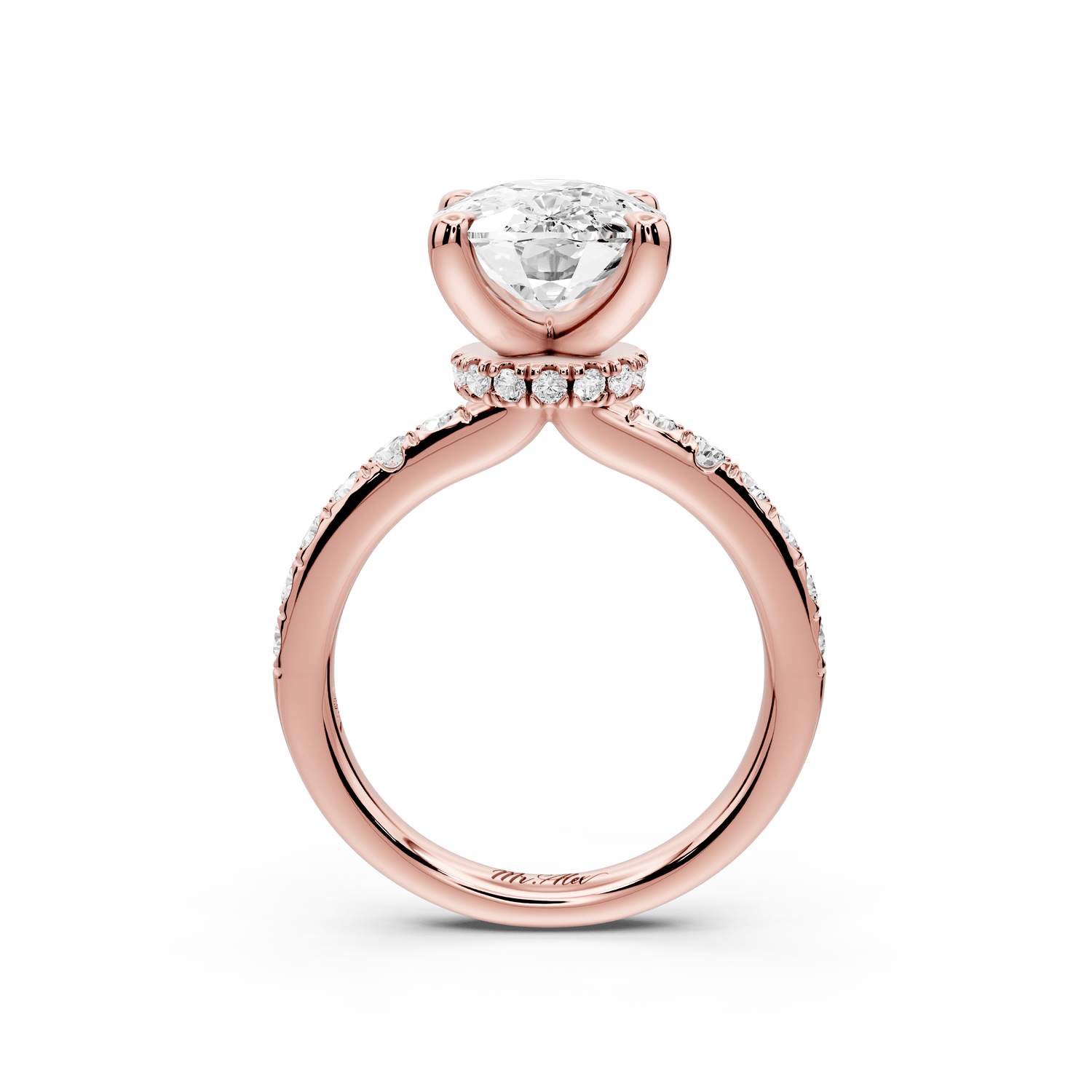 Flora - 4ct 18k rose gold ecushion talong prong Wrap around halo Half Band Engagement Ring - Mr. Alex Jewelry
