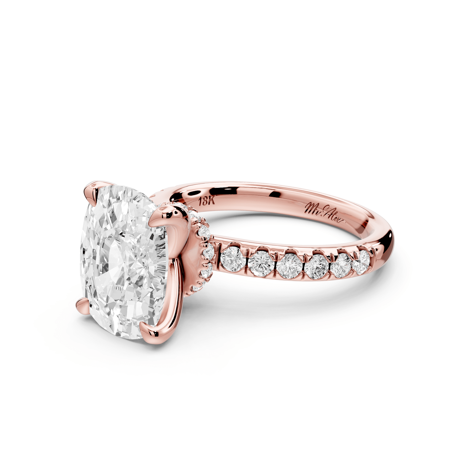 Flora - 4ct 18k rose gold ecushion talong prong Wrap around halo Half Band Engagement Ring - Mr. Alex Jewelry