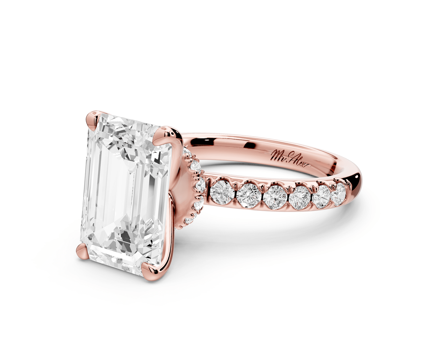 Flora - 4ct 18k rose gold emerald talong prong Wrap around halo Half Band Engagement Ring - Mr. Alex Jewelry