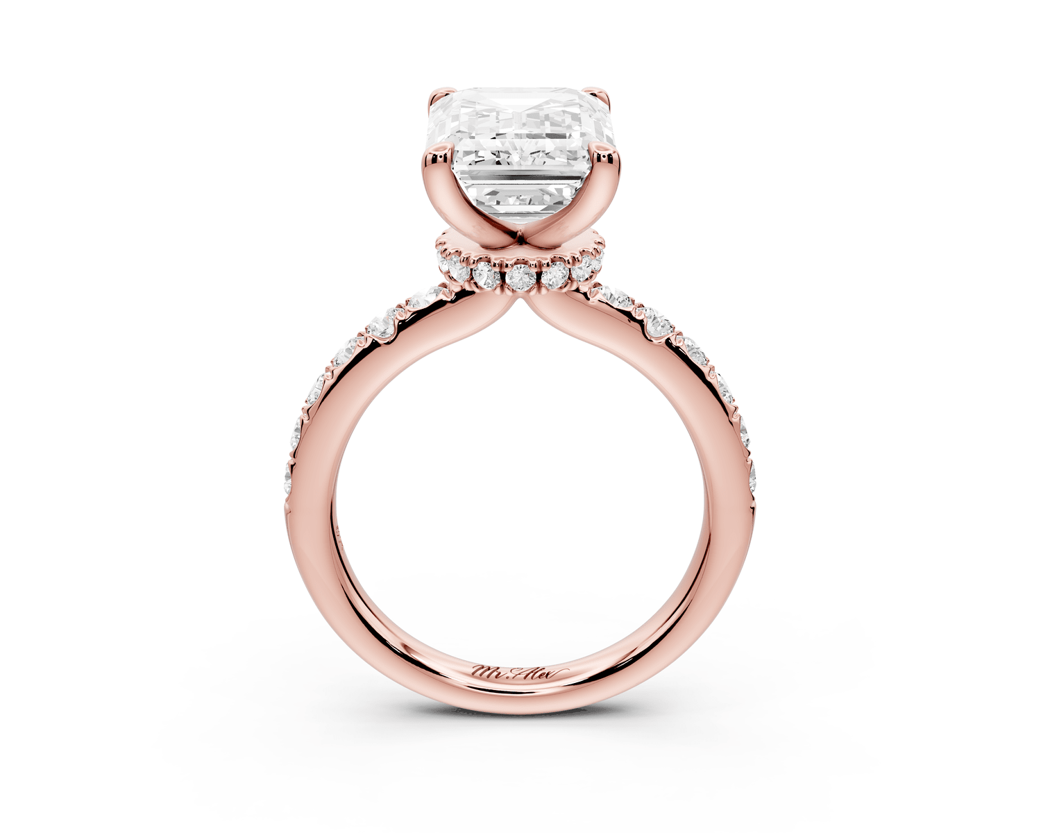 Flora - 4ct 18k rose gold emerald talong prong Wrap around halo Half Band Engagement Ring - Mr. Alex Jewelry