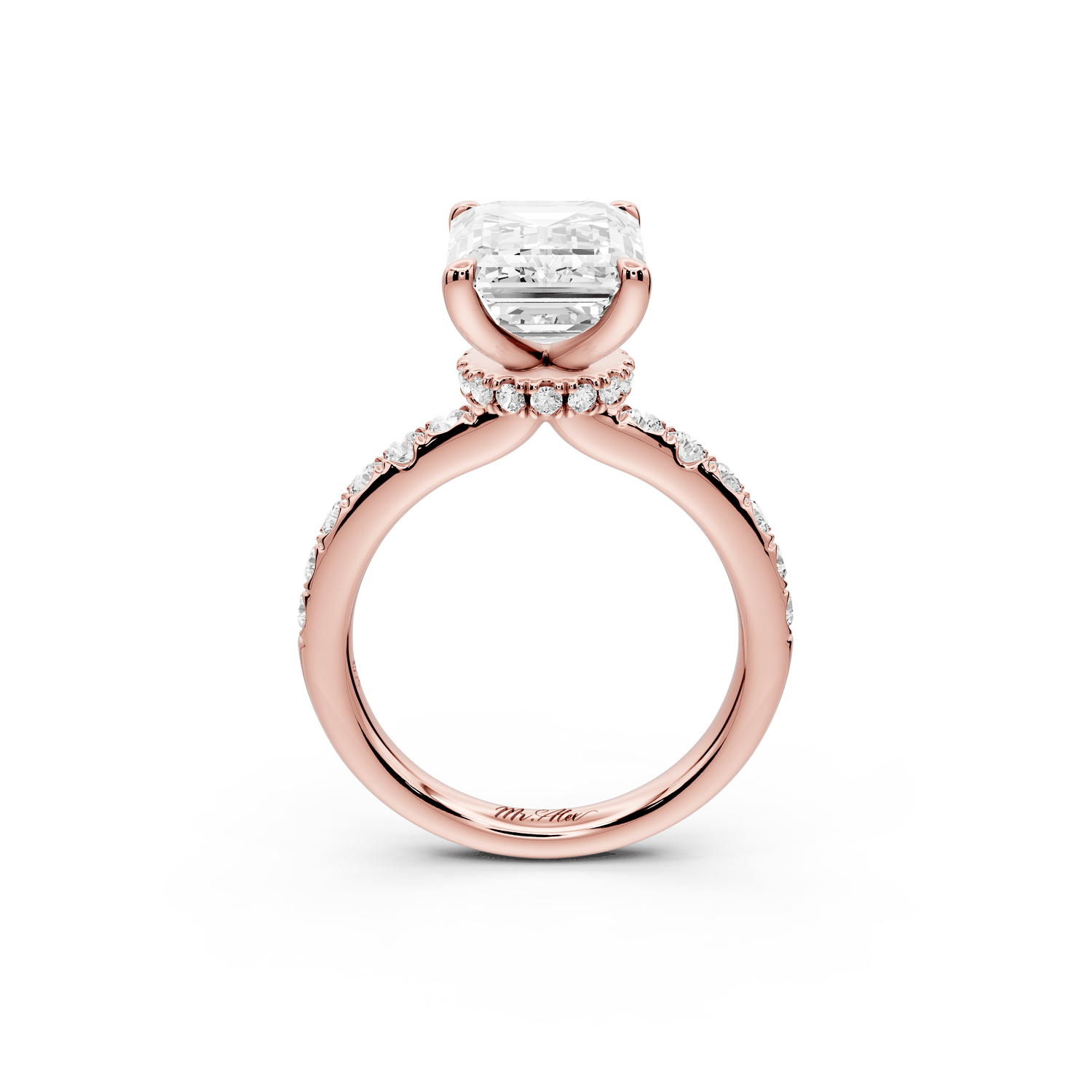 Flora - 4ct 18k rose gold emerald talong prong Wrap around halo Half Band Engagement Ring - Mr. Alex Jewelry