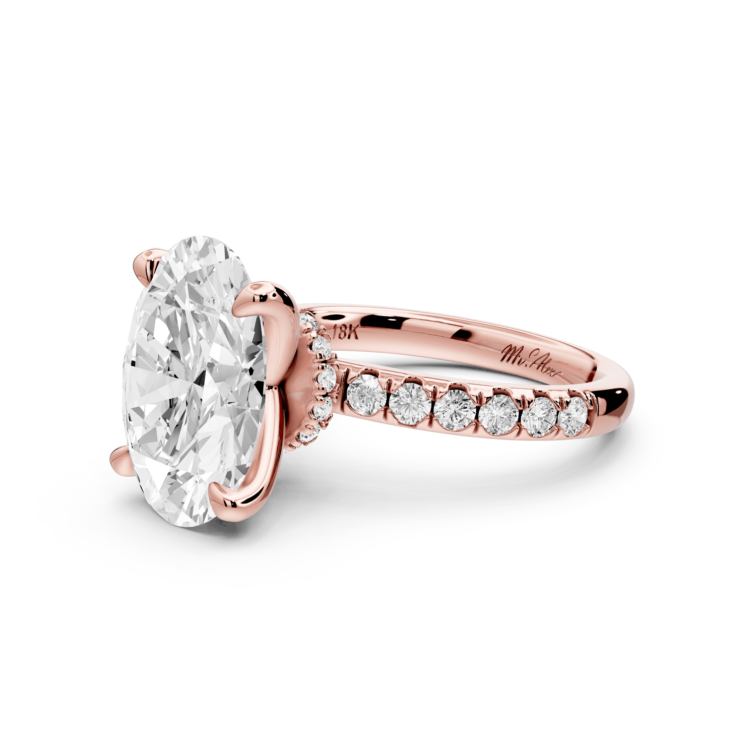 Flora - 4ct 18k rose gold oval talong prong Wrap around halo Half Band Engagement Ring - Mr. Alex Jewelry